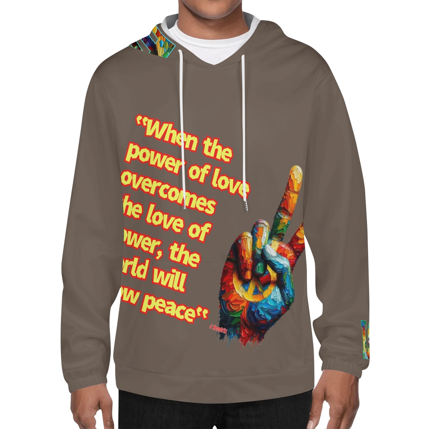 Mens Lightweight All Over Print Hoodie "Power of Love & Peace"