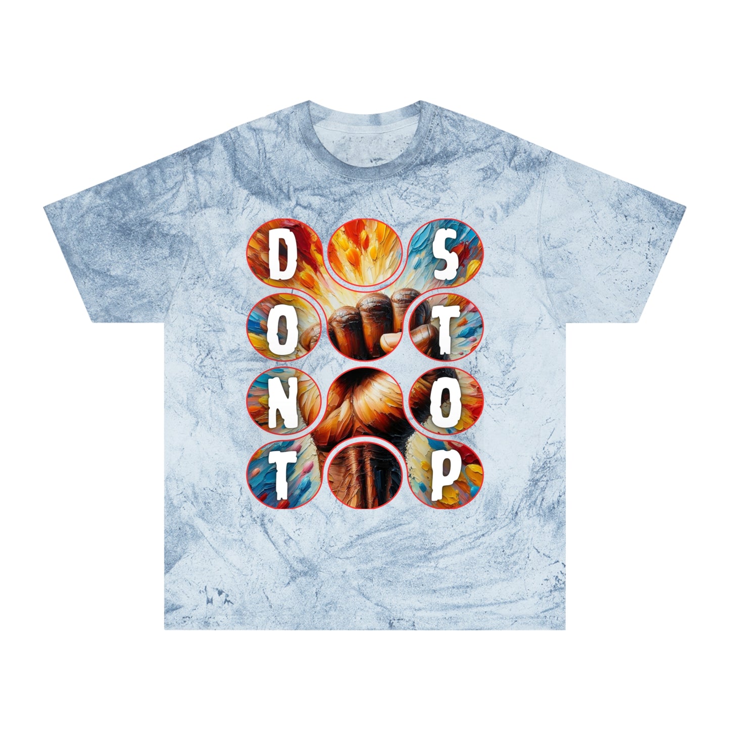 Unisex Color Blast T-Shirt "Don't Stop" Anti-Racism, Black Consciousness, Black Pride, One Love, Inclusion Diversity, Immigrant Outsiders, FashionWithPurpose, Conscious Clothing, Cultural Identity, Black Inspiration Empowerment