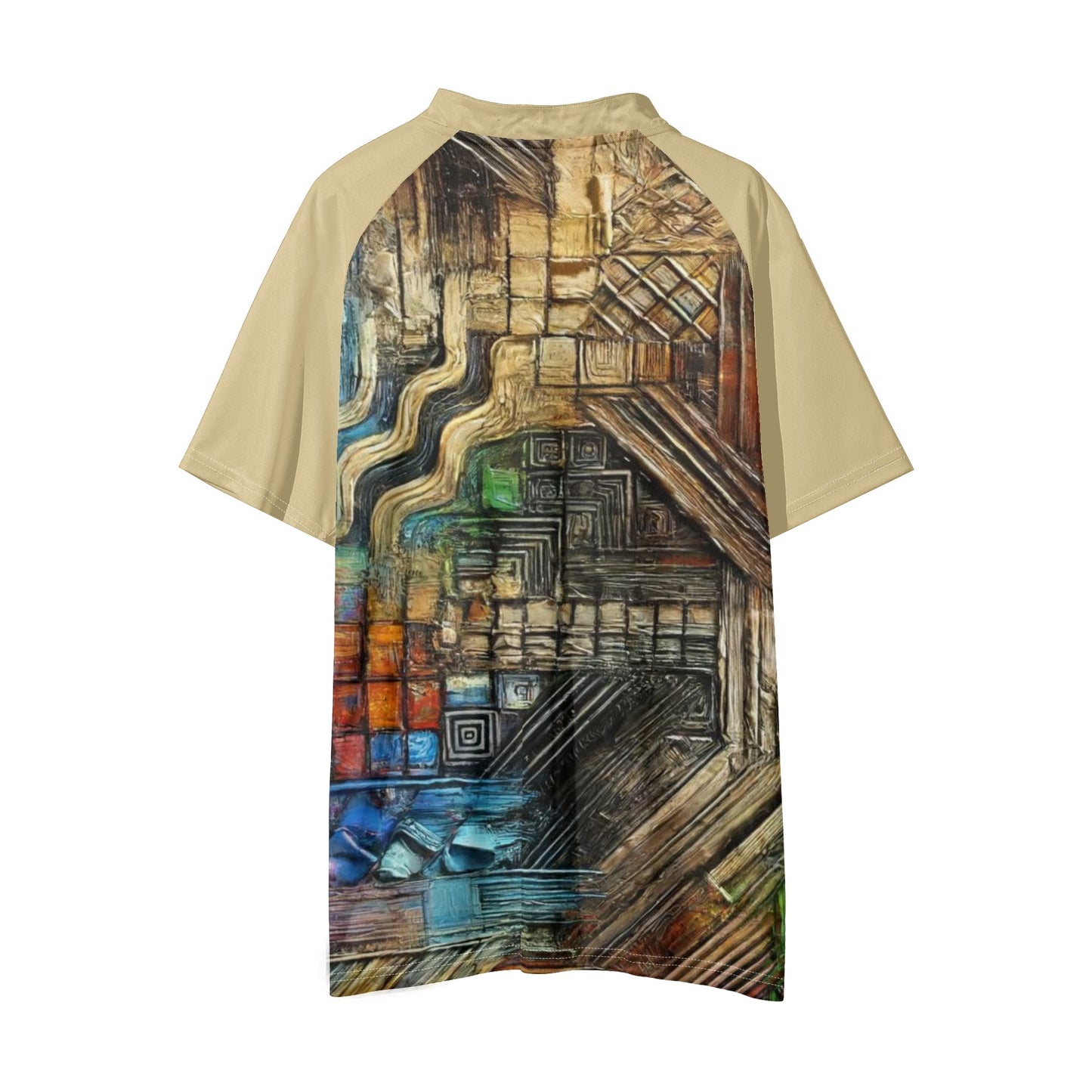 Mens Stand Collar Polo Shirt, Caribbean Color - Abstract Print