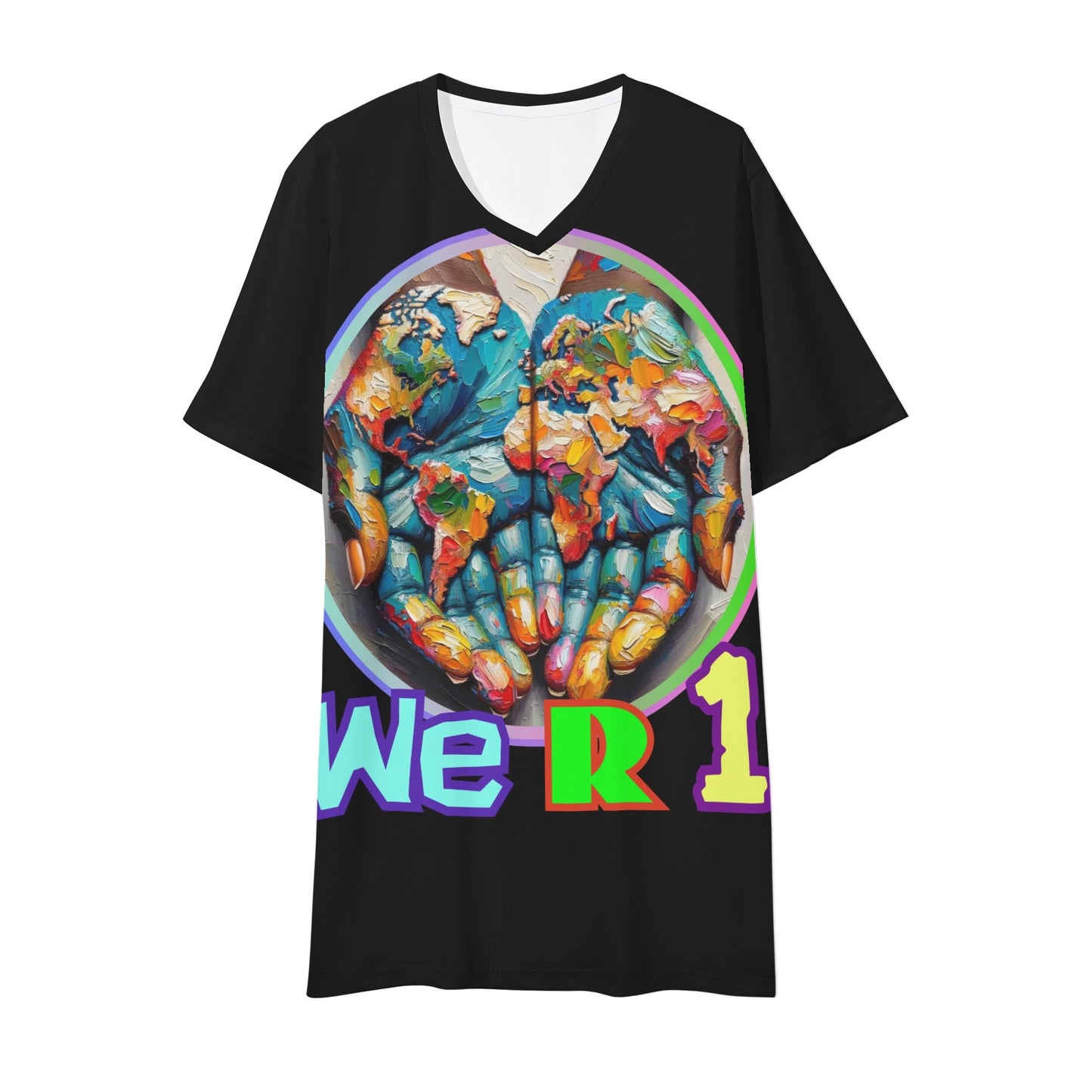 Mens Short Sleeve Soft Feel V-Neck T-Shirt "We R 1"