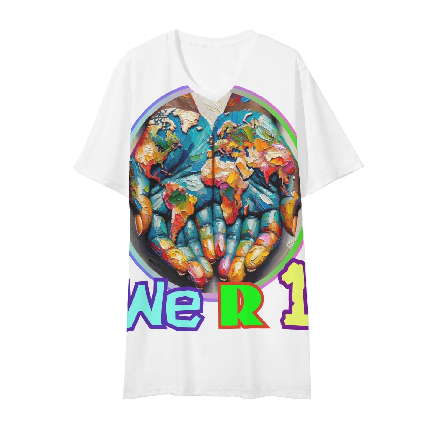 Mens Short Sleeve Soft Feel V-Neck T-Shirt "We R 1"