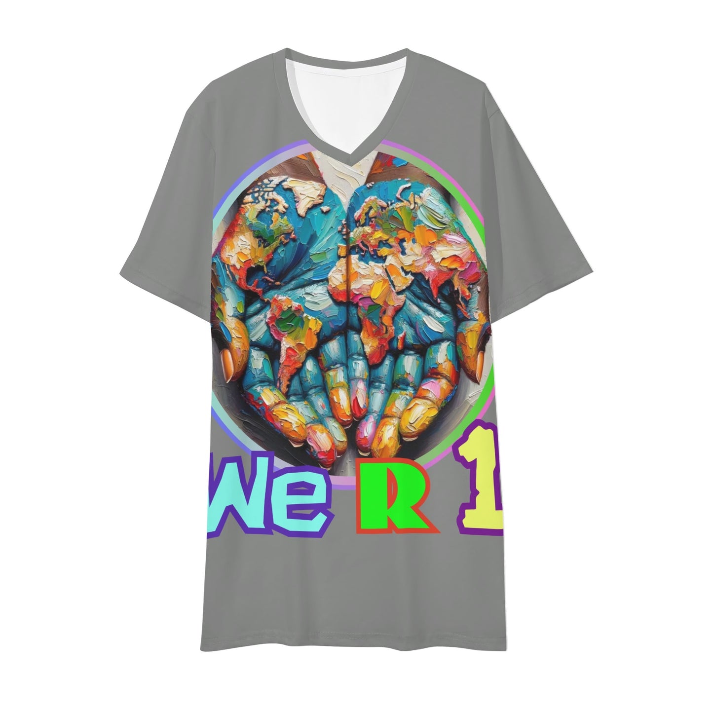 Mens Short Sleeve Soft Feel V-Neck T-Shirt "We R 1"