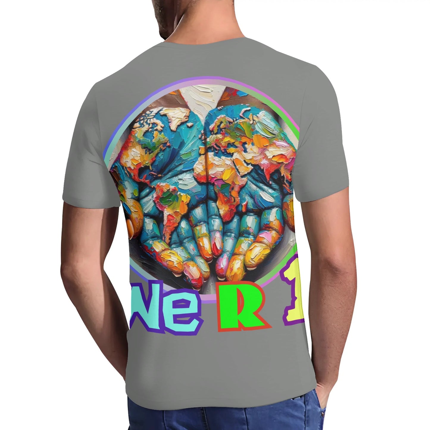 Mens Short Sleeve Soft Feel V-Neck T-Shirt "We R 1"