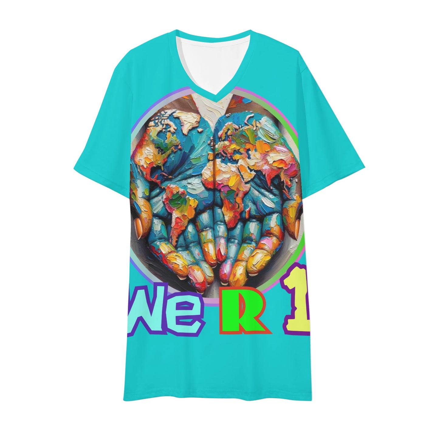 Mens Short Sleeve Soft Feel V-Neck T-Shirt "We R 1"