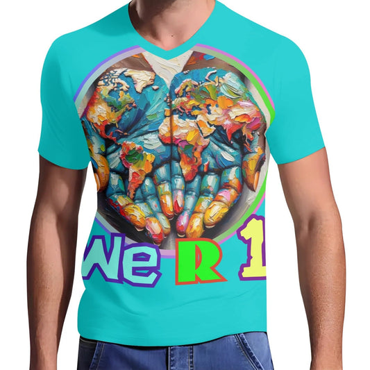 Mens Short Sleeve Soft Feel V-Neck T-Shirt "We R 1"