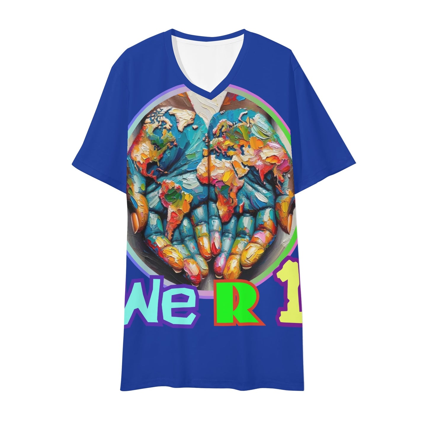 Mens Short Sleeve Soft Feel V-Neck T-Shirt "We R 1"