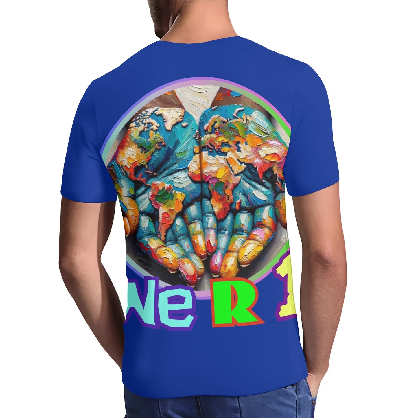 Mens Short Sleeve Soft Feel V-Neck T-Shirt "We R 1"