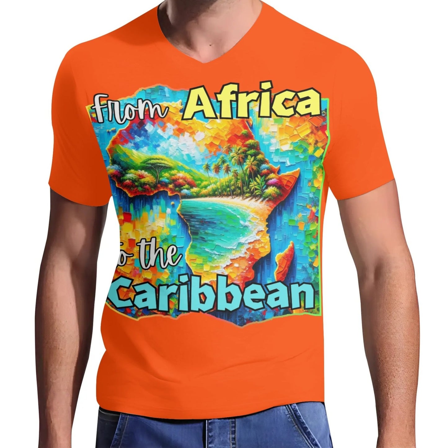 Mens Short Sleeve Soft Feel V-Neck "From Africa to the Caribbean"