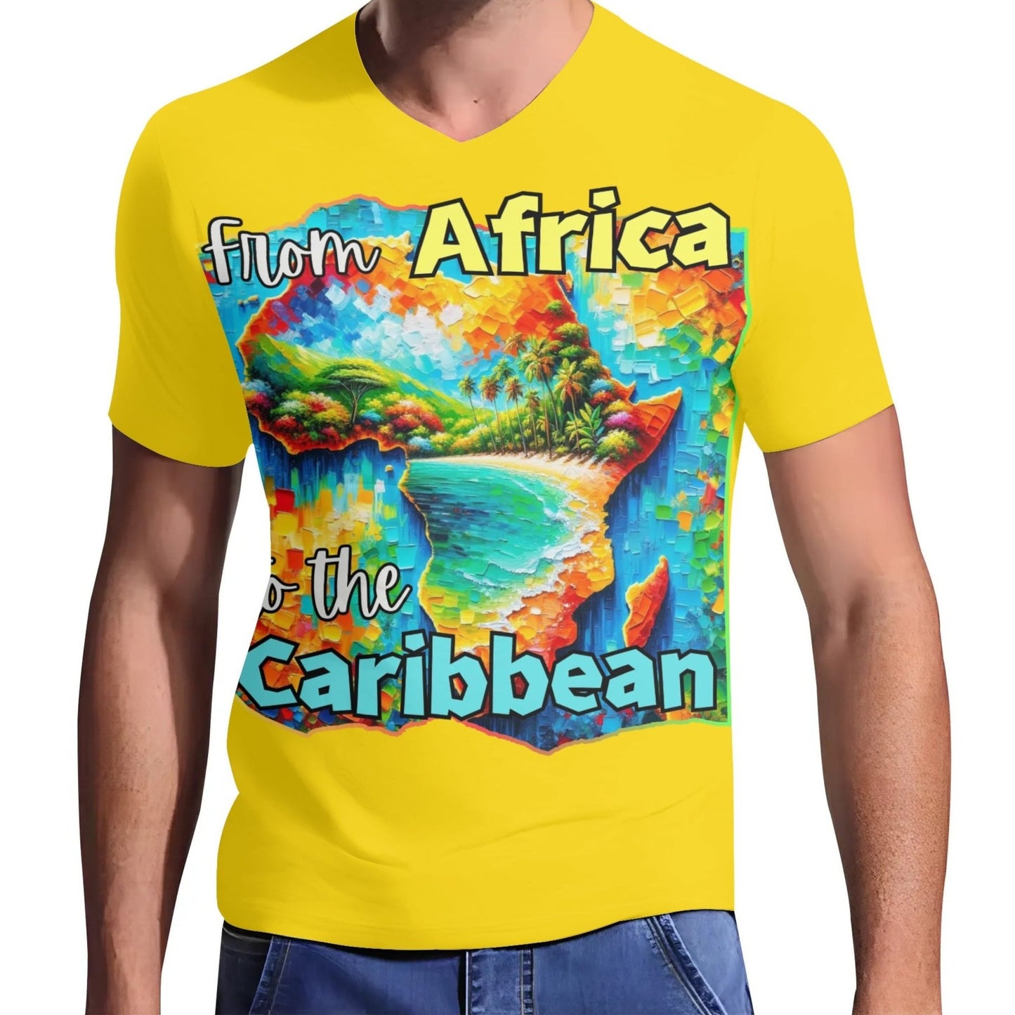 Mens Short Sleeve Soft Feel V-Neck "From Africa to the Caribbean"