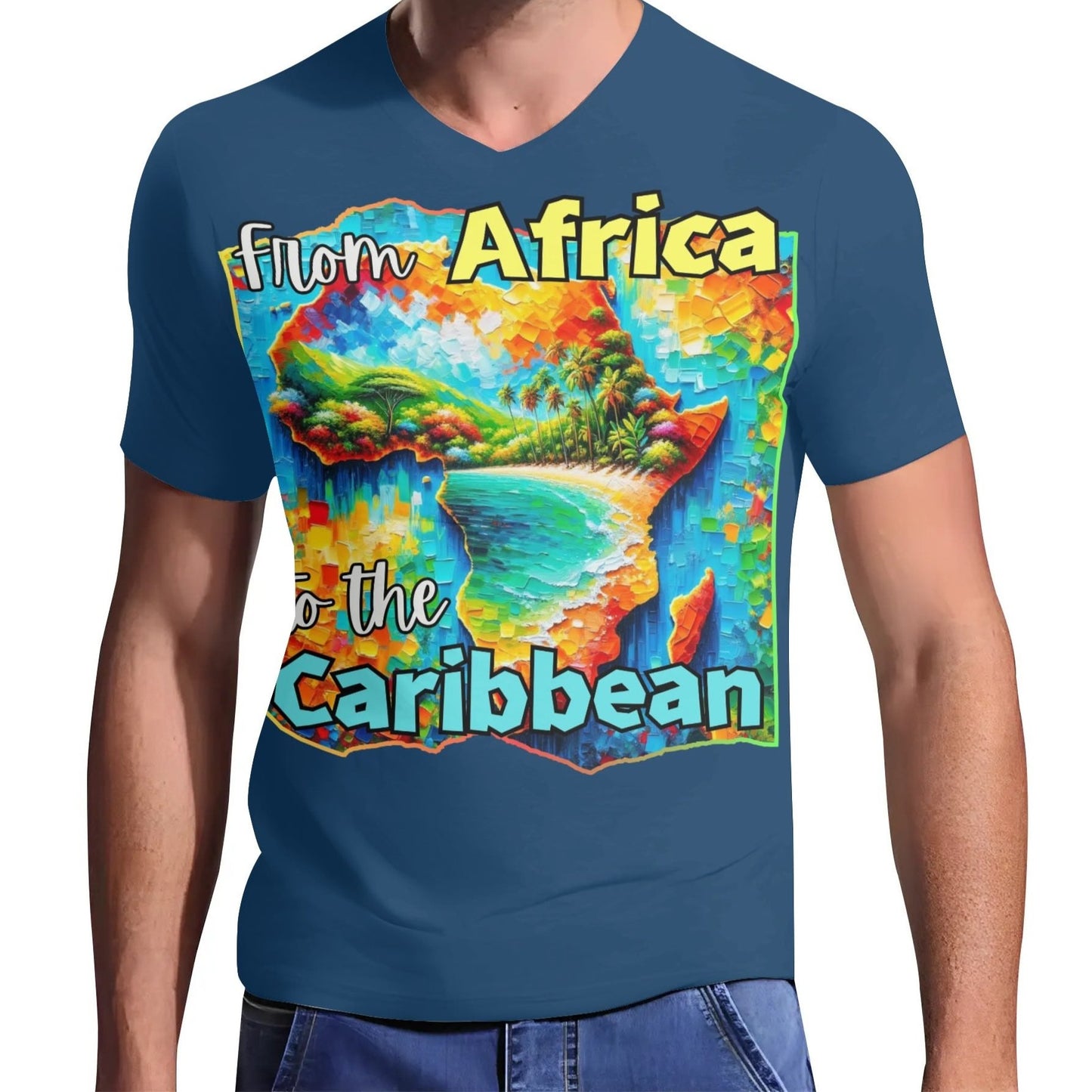 Mens Short Sleeve Soft Feel V-Neck "From Africa to the Caribbean"