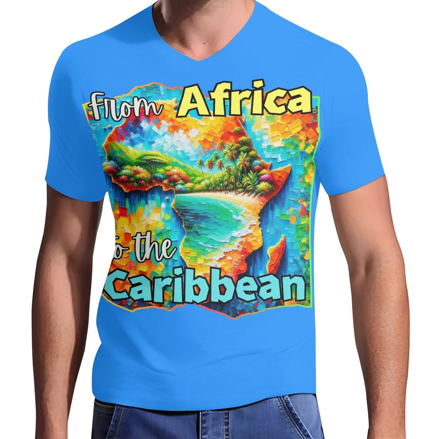 Mens Short Sleeve Soft Feel V-Neck "From Africa to the Caribbean"