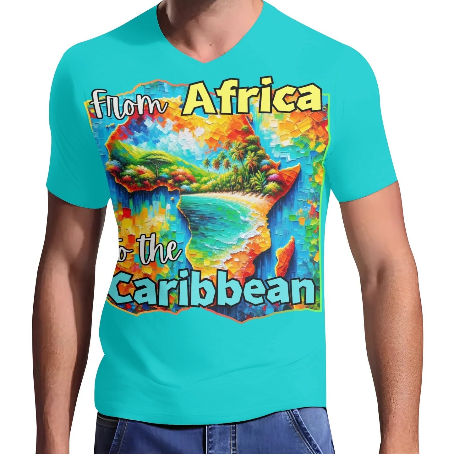 Mens Short Sleeve Soft Feel V-Neck "From Africa to the Caribbean"