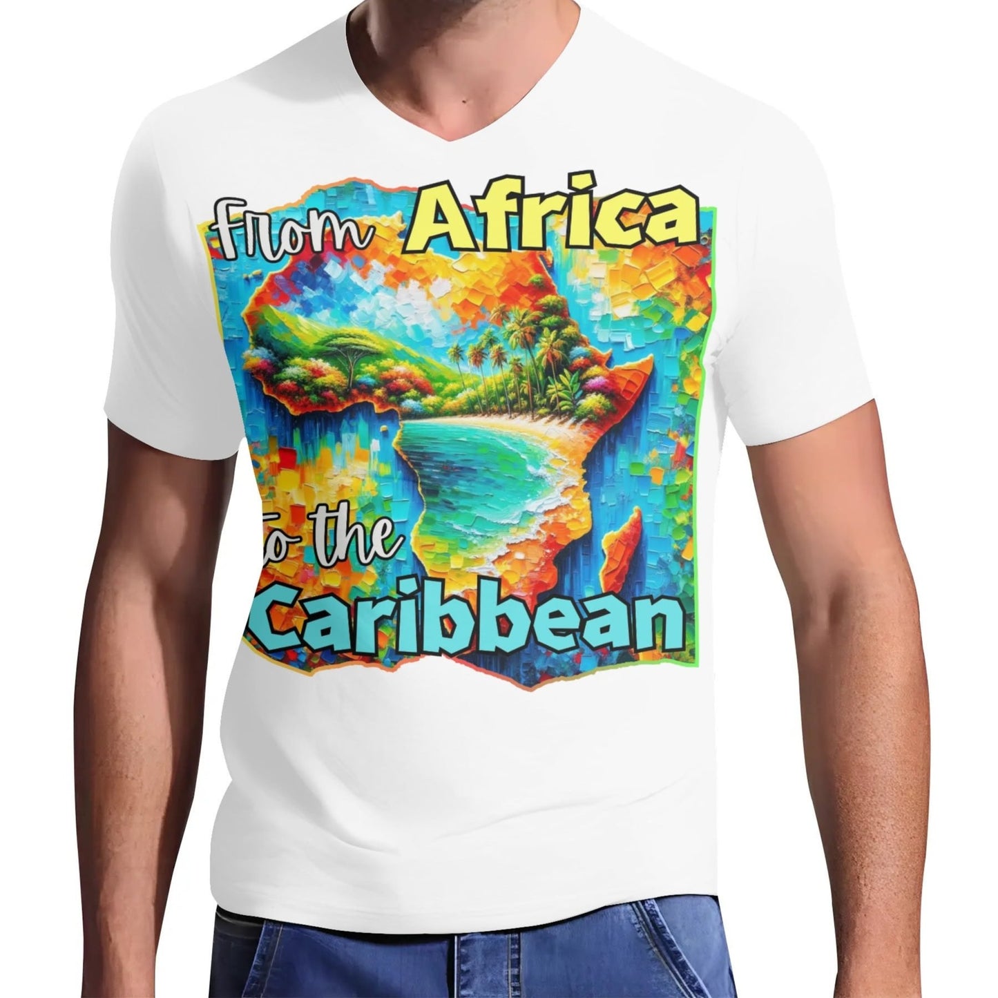 Mens Short Sleeve Soft Feel V-Neck "From Africa to the Caribbean"