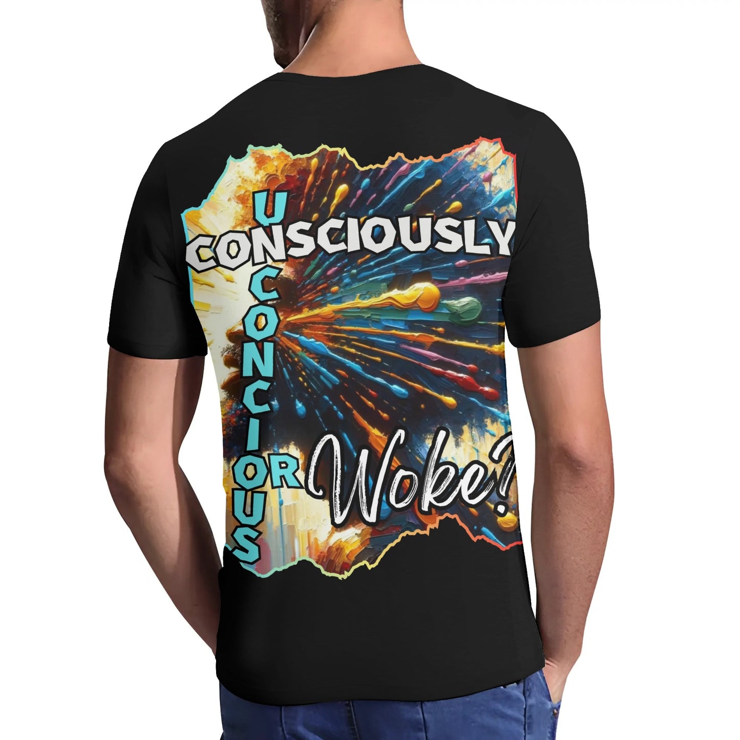 Mens Short Sleeve Soft Feel V-Neck T-Shirt "Consciously Unconscious..."