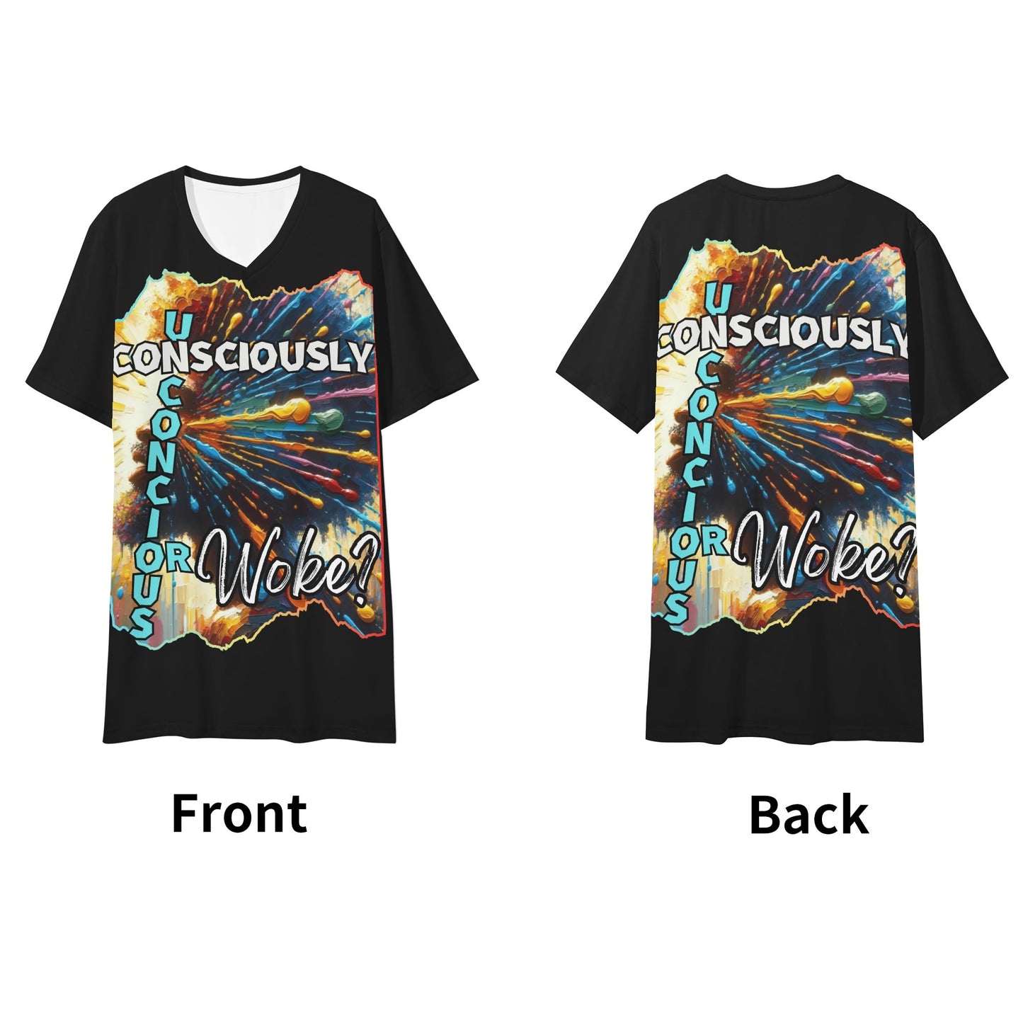 Mens Short Sleeve Soft Feel V-Neck T-Shirt "Consciously Unconscious..."