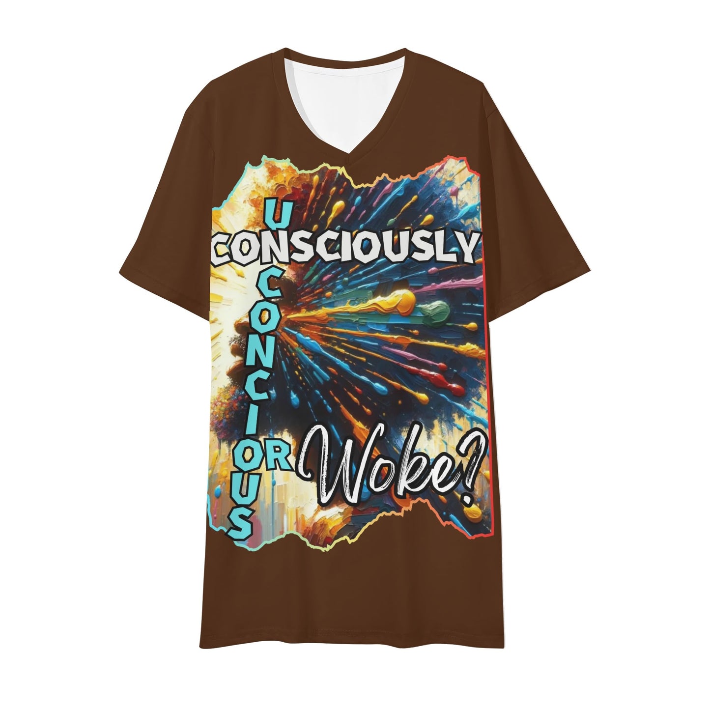 Mens Short Sleeve Soft Feel V-Neck T-Shirt "Consciously Unconscious..."