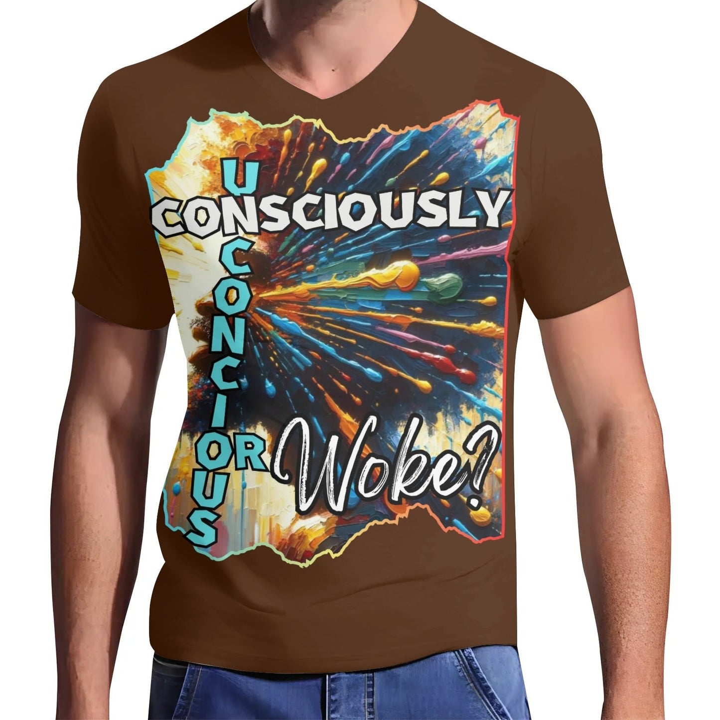 Mens Short Sleeve Soft Feel V-Neck T-Shirt "Consciously Unconscious..."