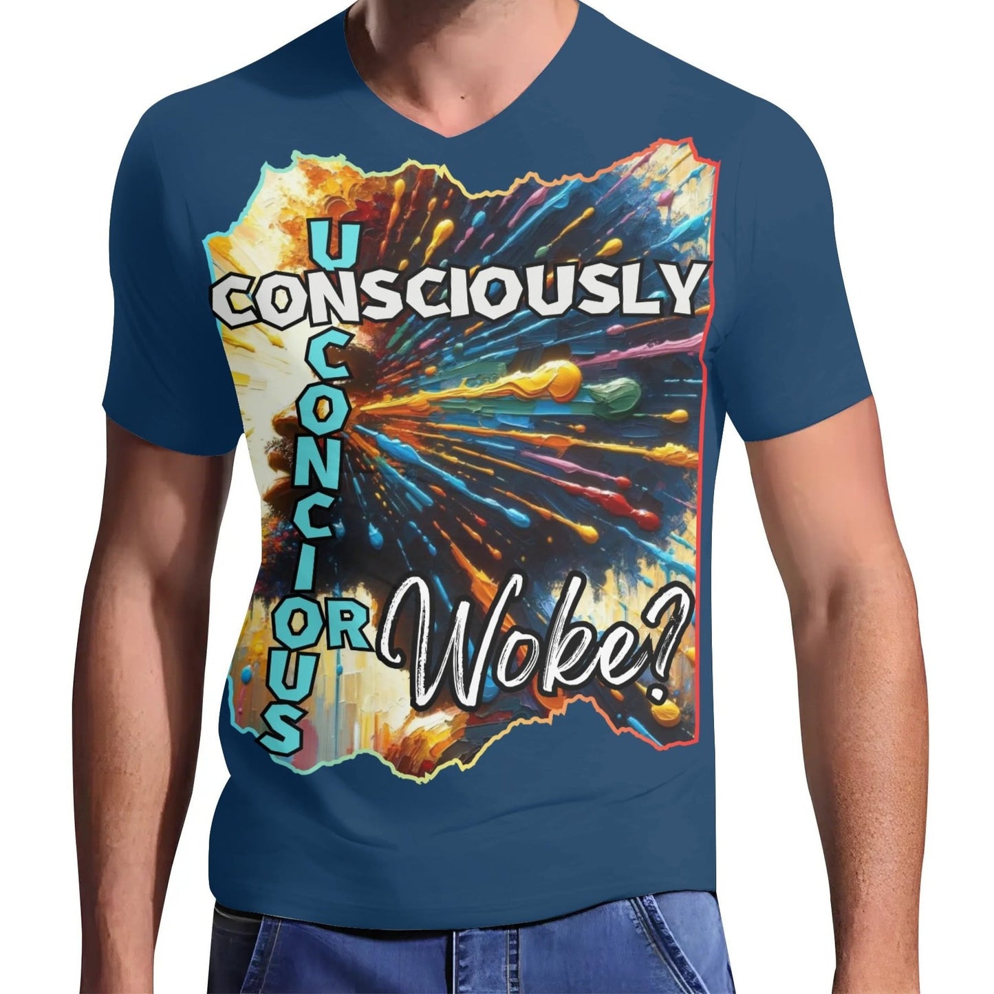 Mens Short Sleeve Soft Feel V-Neck T-Shirt "Consciously Unconscious..."