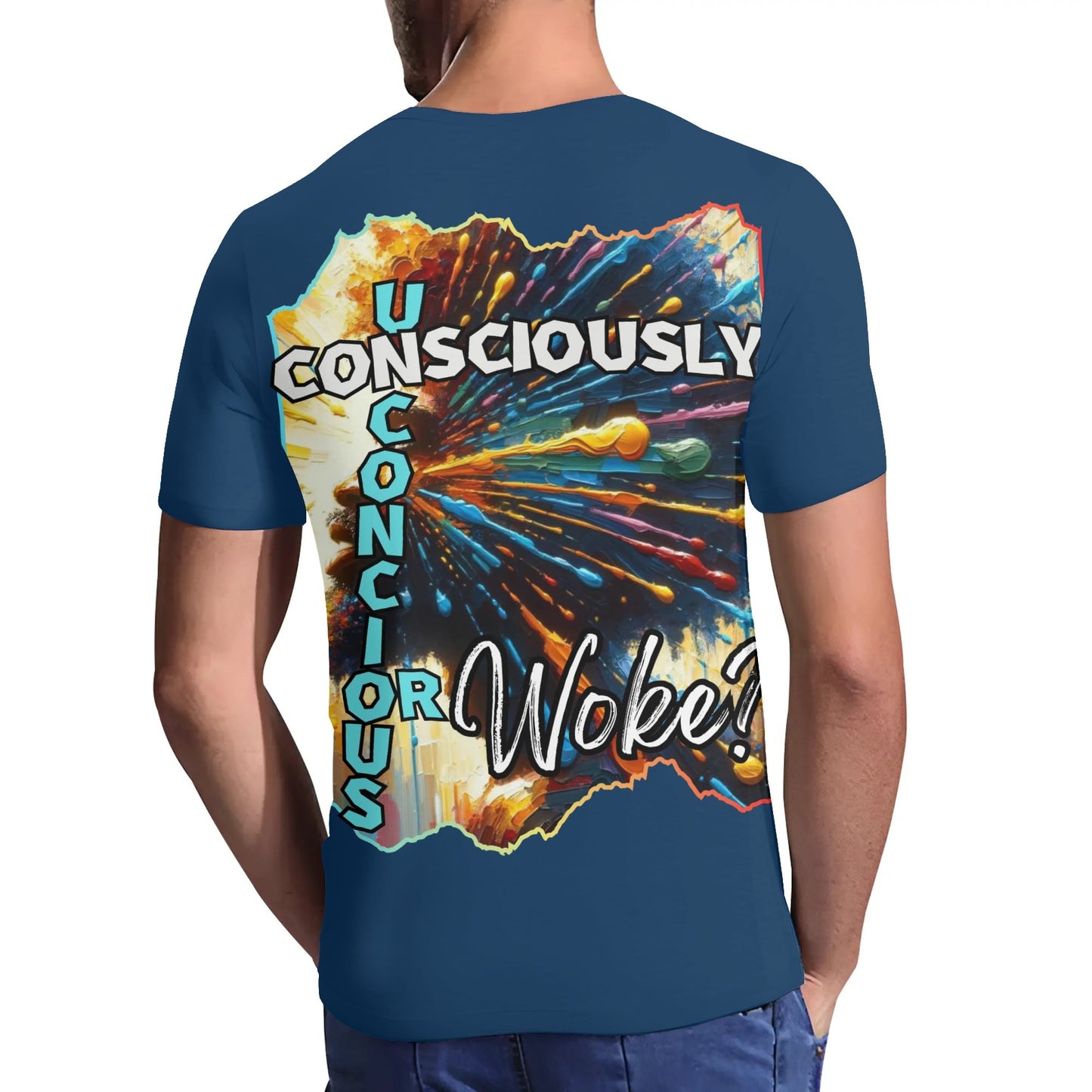 Mens Short Sleeve Soft Feel V-Neck T-Shirt "Consciously Unconscious..."