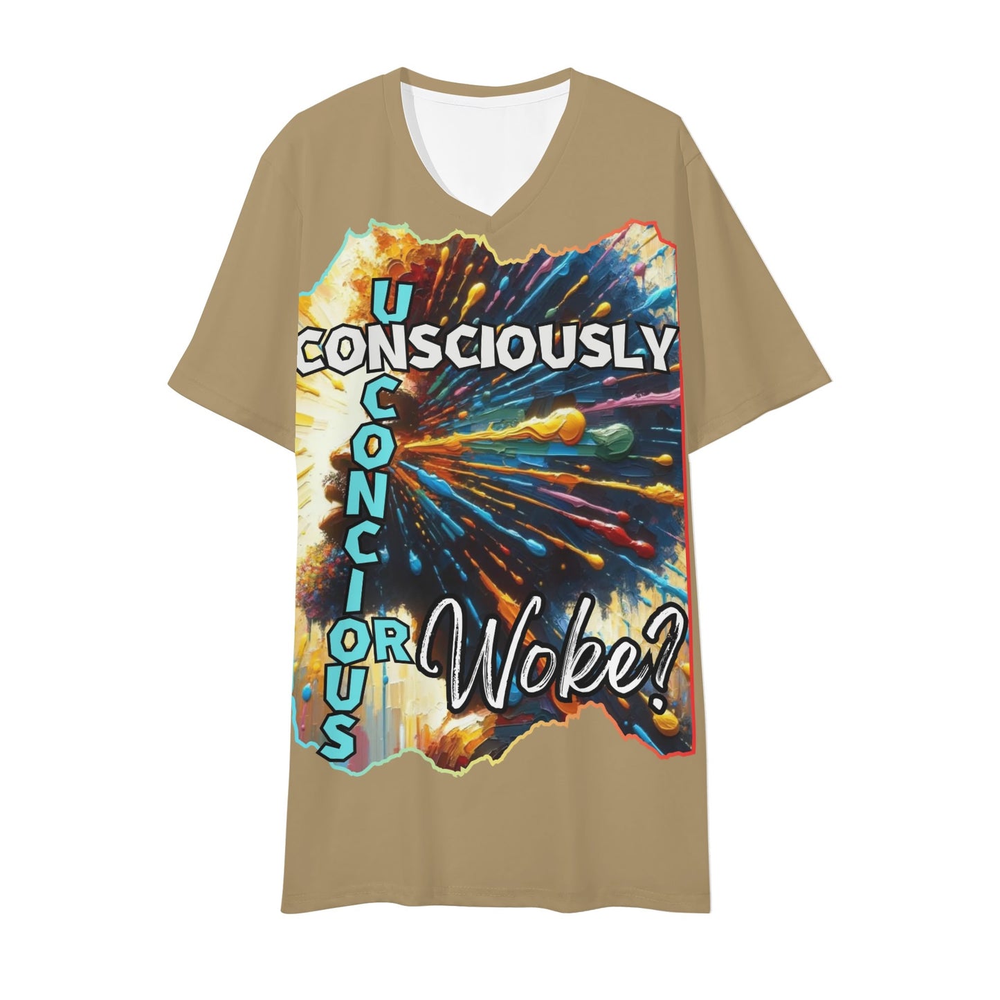 Mens Short Sleeve Soft Feel V-Neck T-Shirt "Consciously Unconscious..."