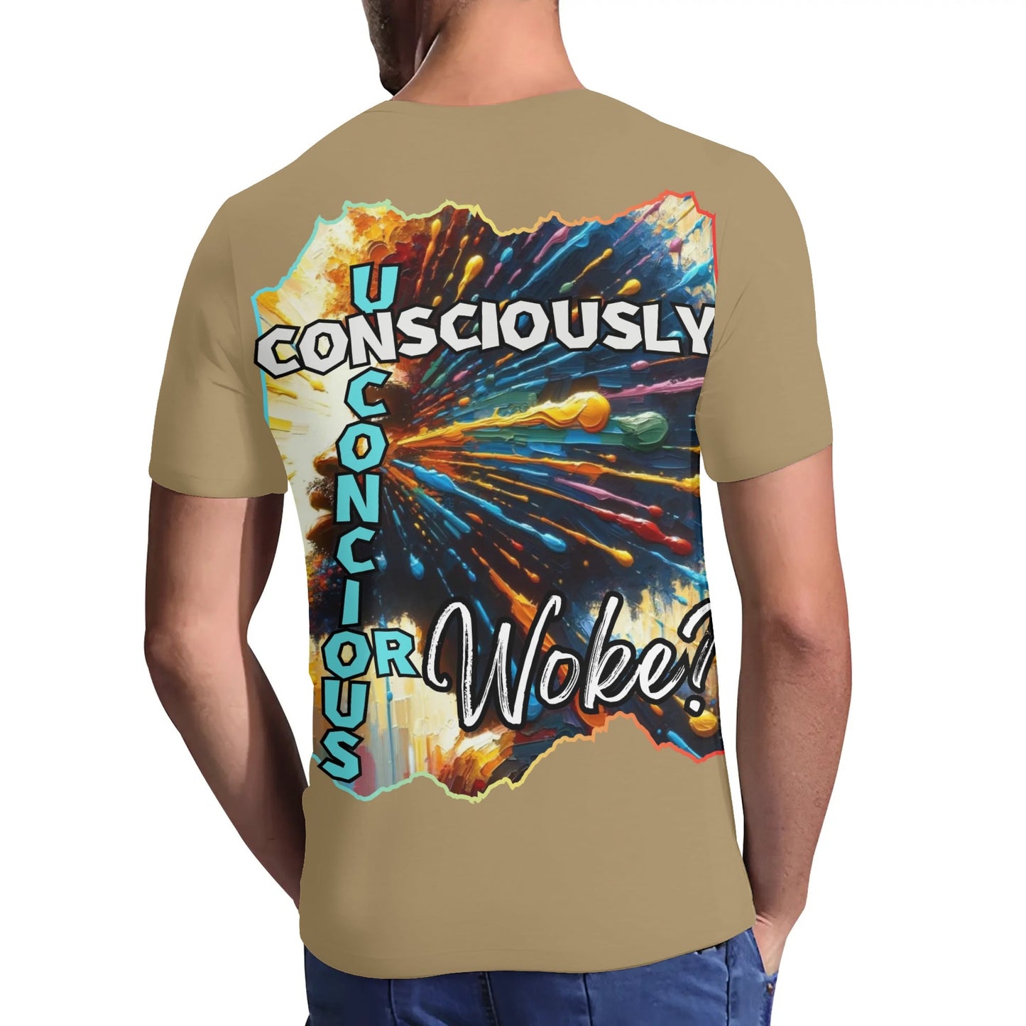 Mens Short Sleeve Soft Feel V-Neck T-Shirt "Consciously Unconscious..."