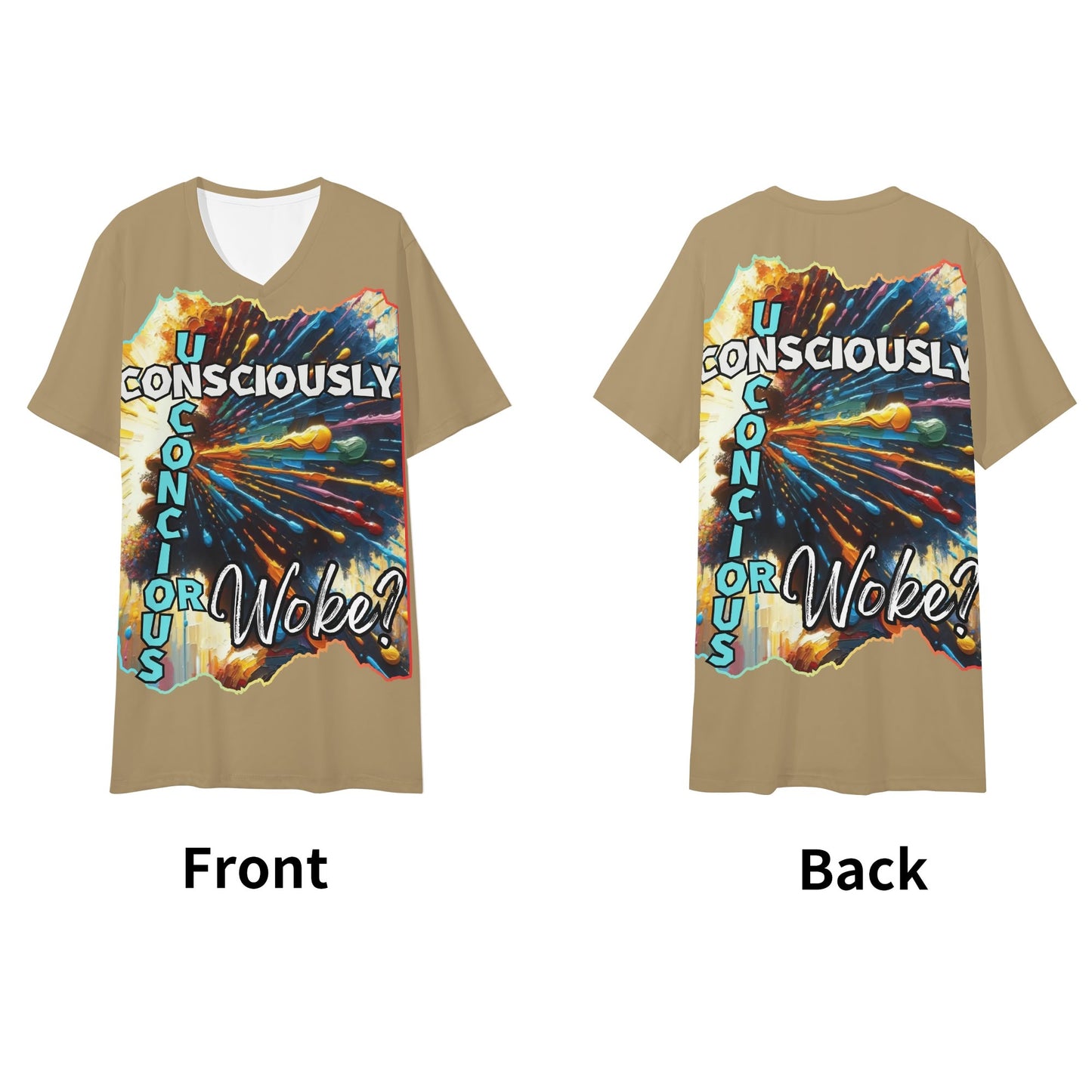 Mens Short Sleeve Soft Feel V-Neck T-Shirt "Consciously Unconscious..."