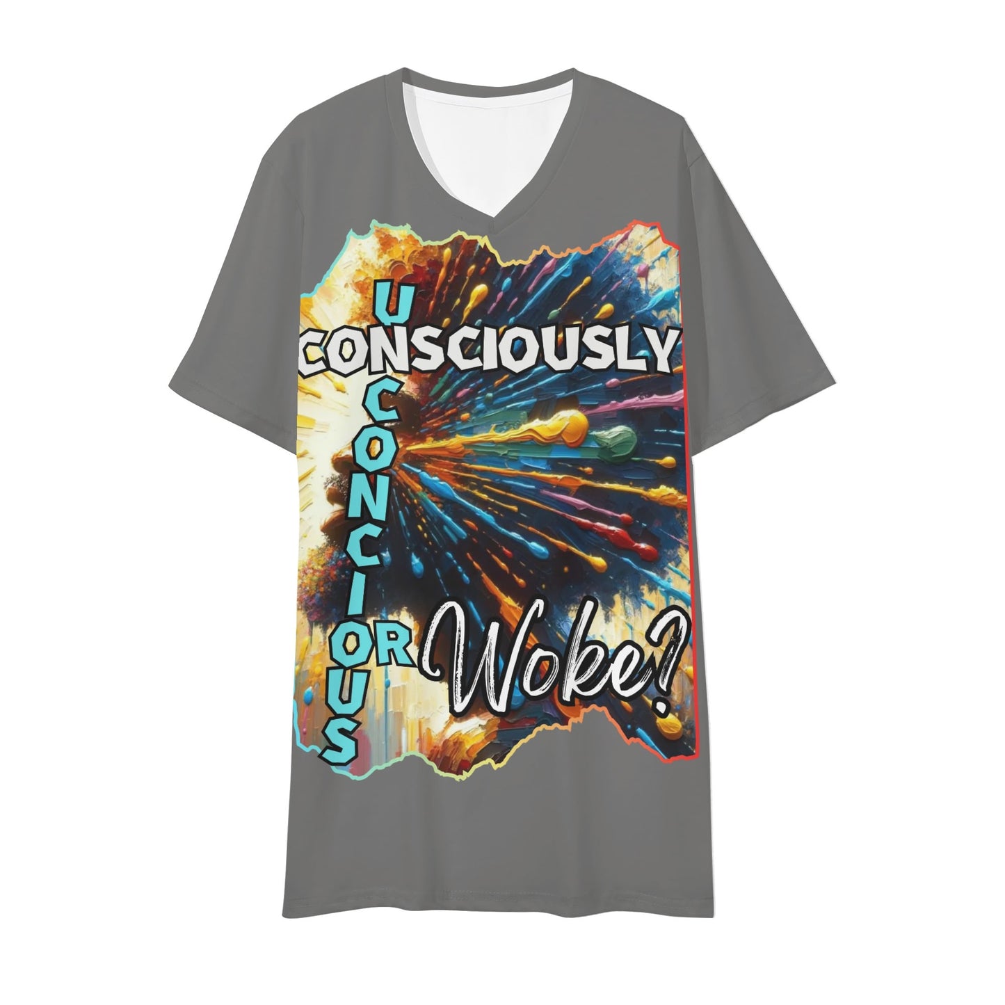 Mens Short Sleeve Soft Feel V-Neck T-Shirt "Consciously Unconscious..."