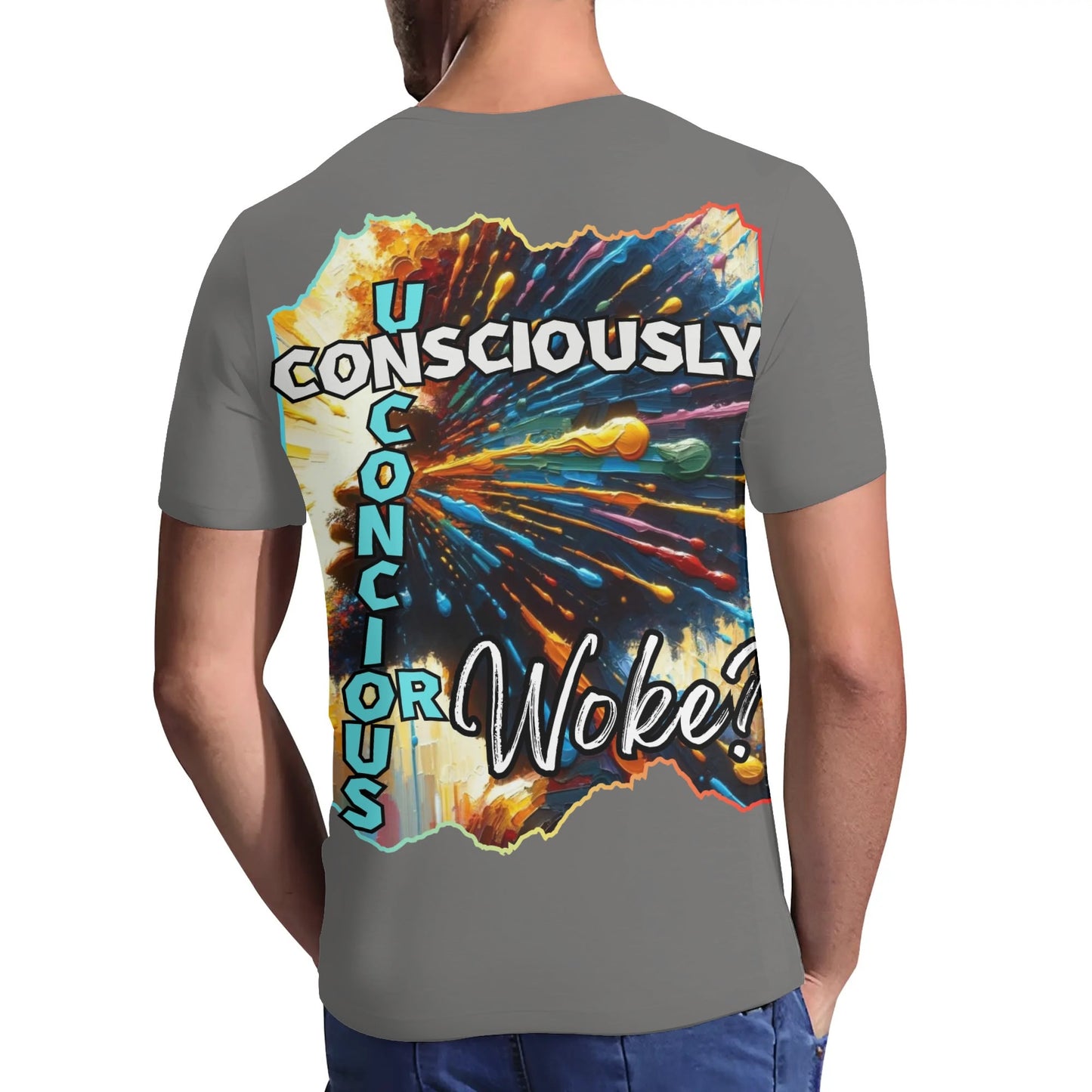 Mens Short Sleeve Soft Feel V-Neck T-Shirt "Consciously Unconscious..."