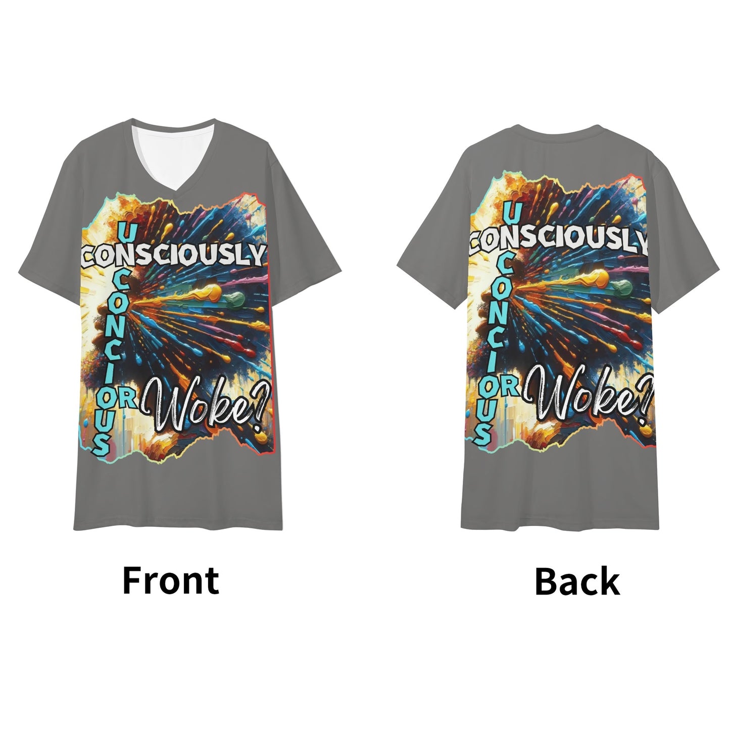 Mens Short Sleeve Soft Feel V-Neck T-Shirt "Consciously Unconscious..."