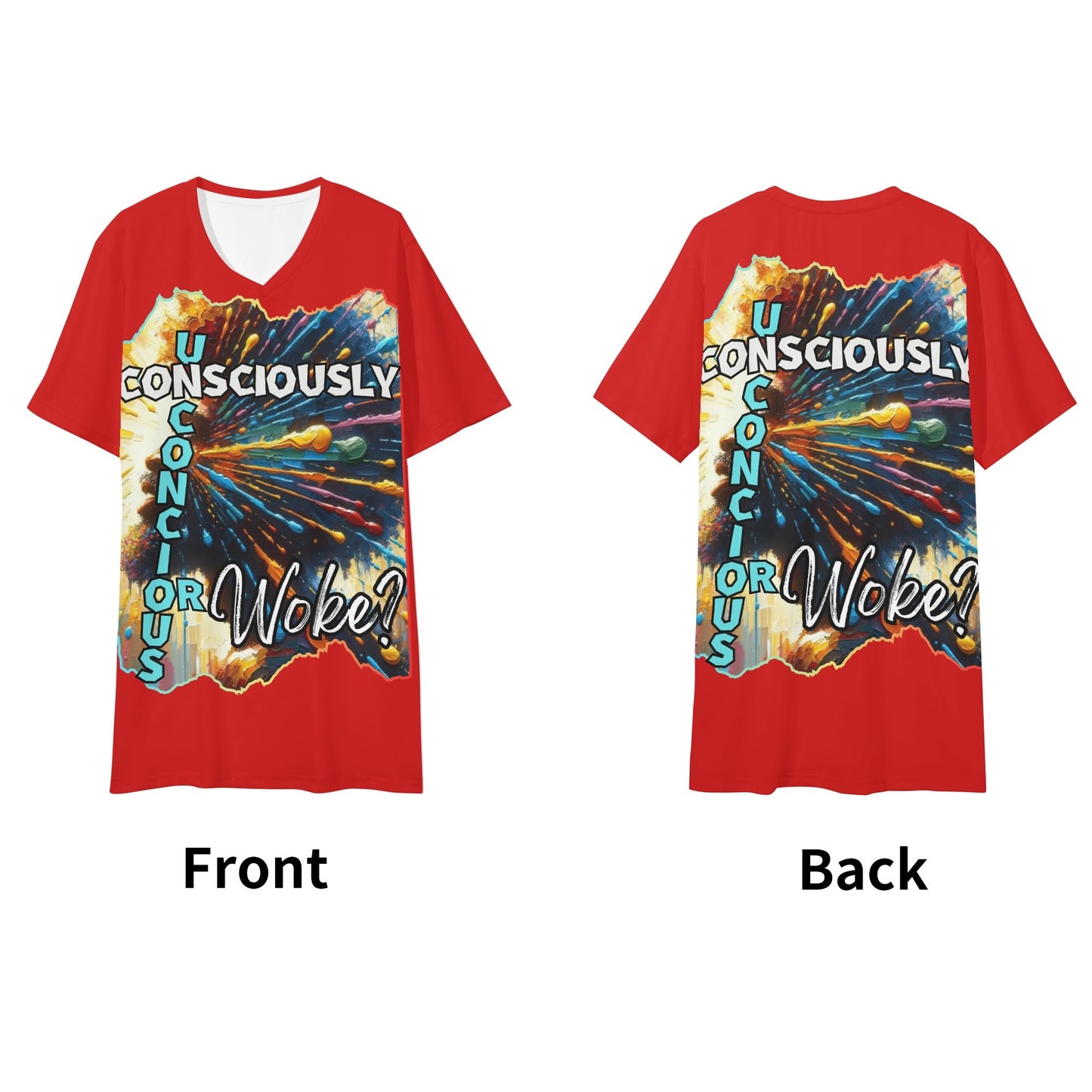 Mens Short Sleeve Soft Feel V-Neck T-Shirt "Consciously Unconscious..."