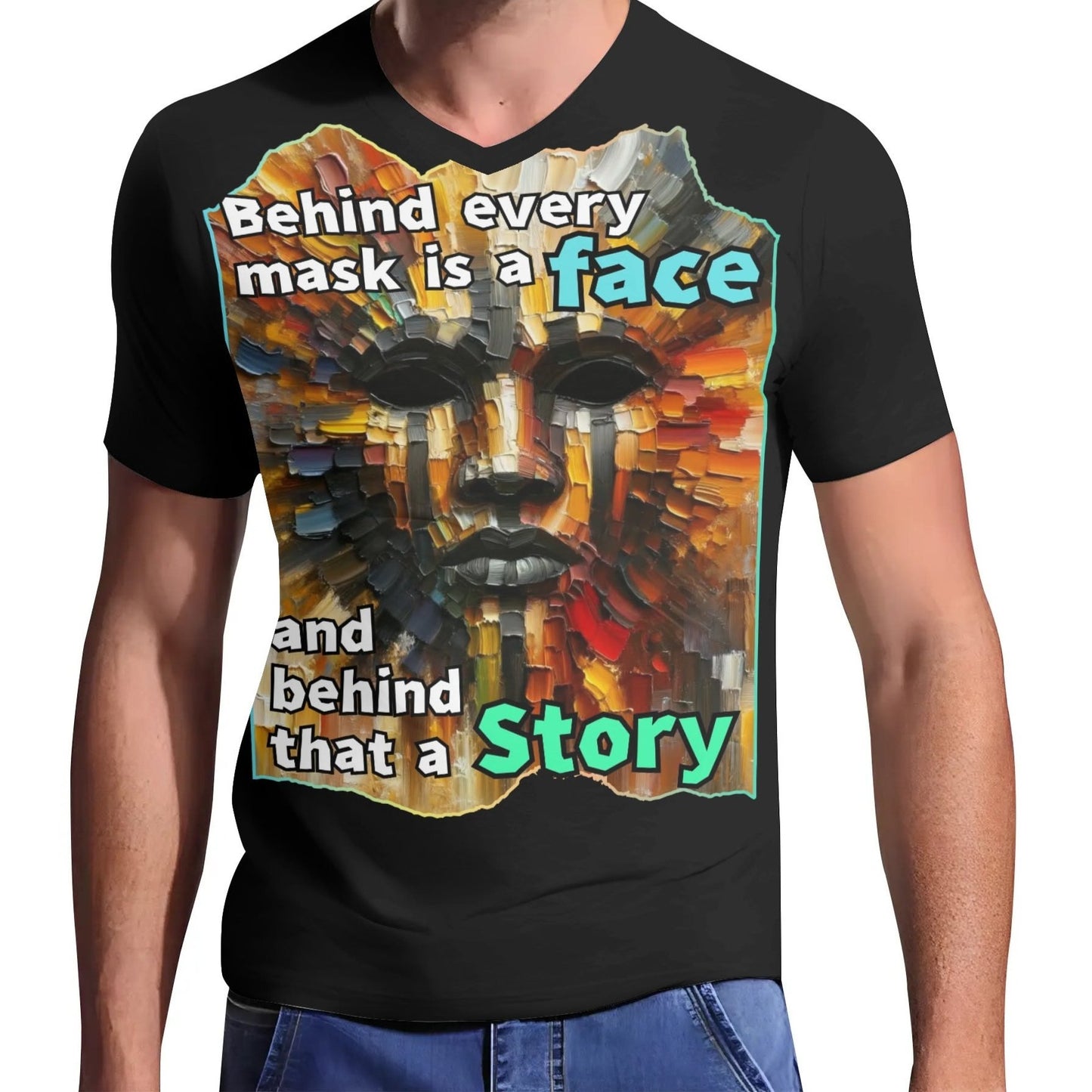 Mens Short Sleeve Soft Feel V-Neck T-Shirt Behind Every Mask...