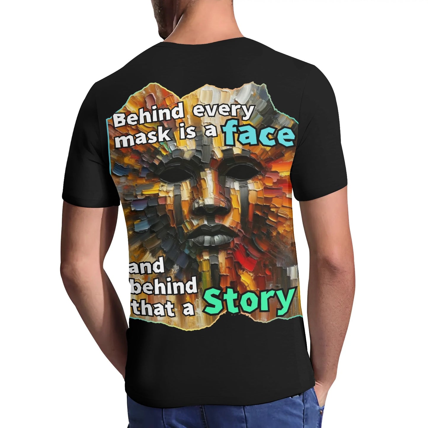 Mens Short Sleeve Soft Feel V-Neck T-Shirt Behind Every Mask...