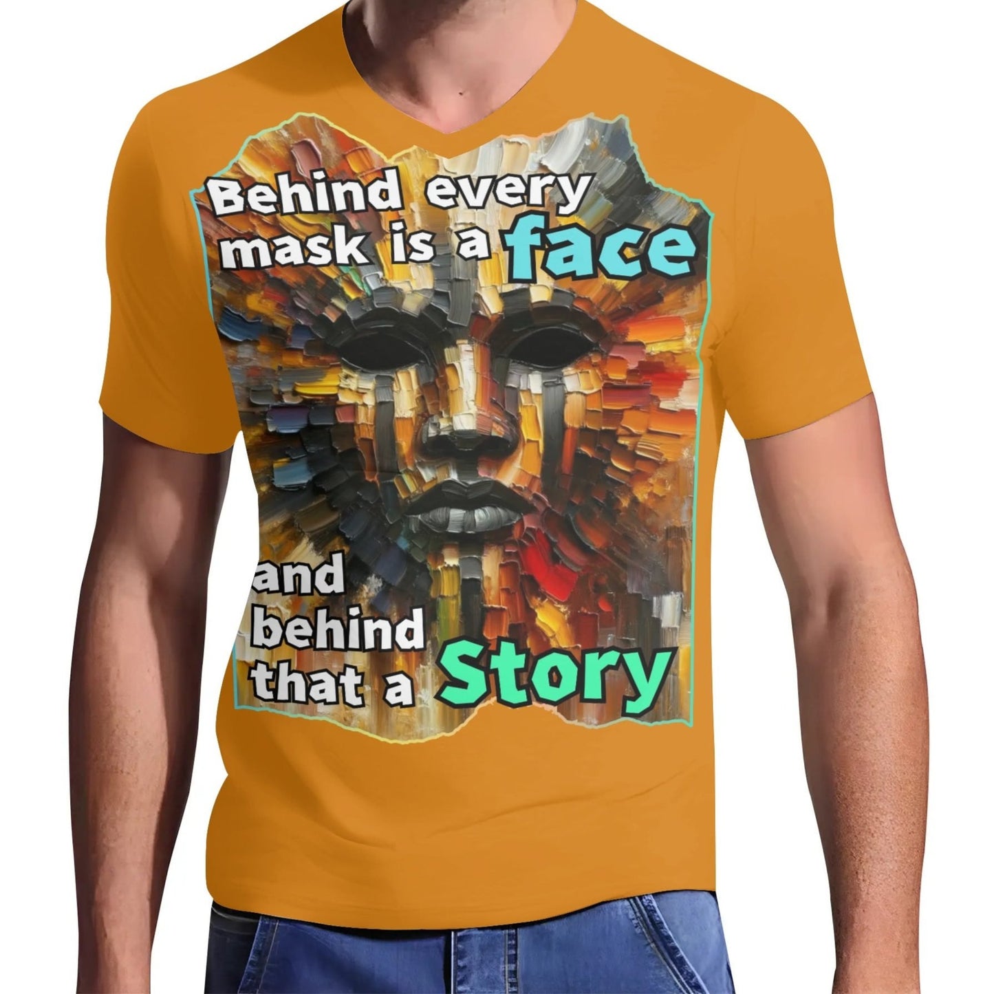 Mens Short Sleeve Soft Feel V-Neck T-Shirt Behind Every Mask...