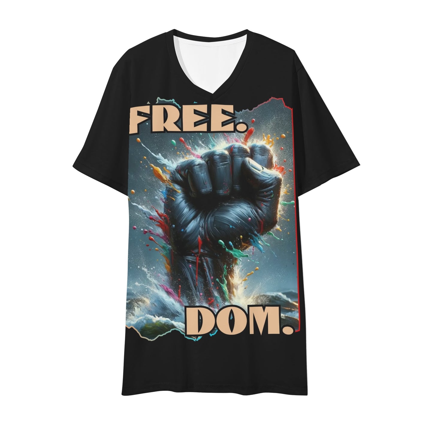 Mens Short Sleeve Soft Feel V-Neck T-Shirt "FREE.DOM."