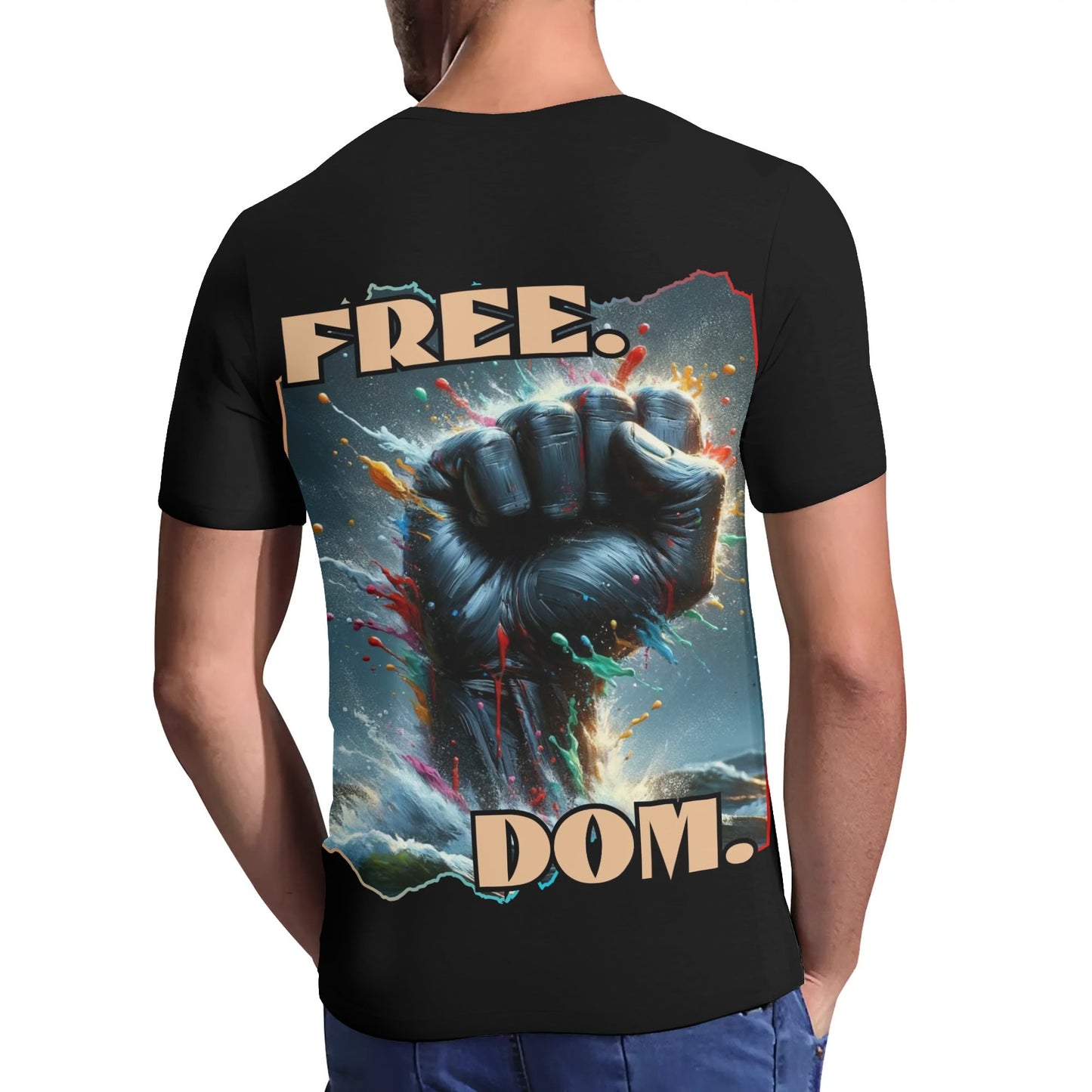 Mens Short Sleeve Soft Feel V-Neck T-Shirt "FREE.DOM."