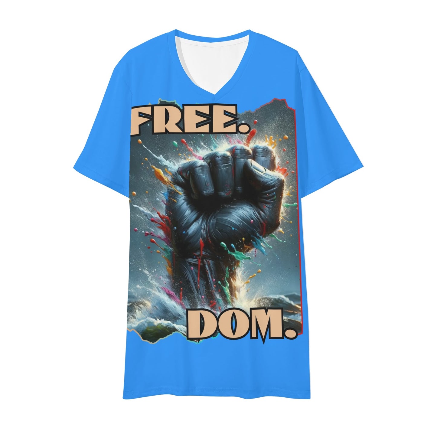 Mens Short Sleeve Soft Feel V-Neck T-Shirt "FREE.DOM."