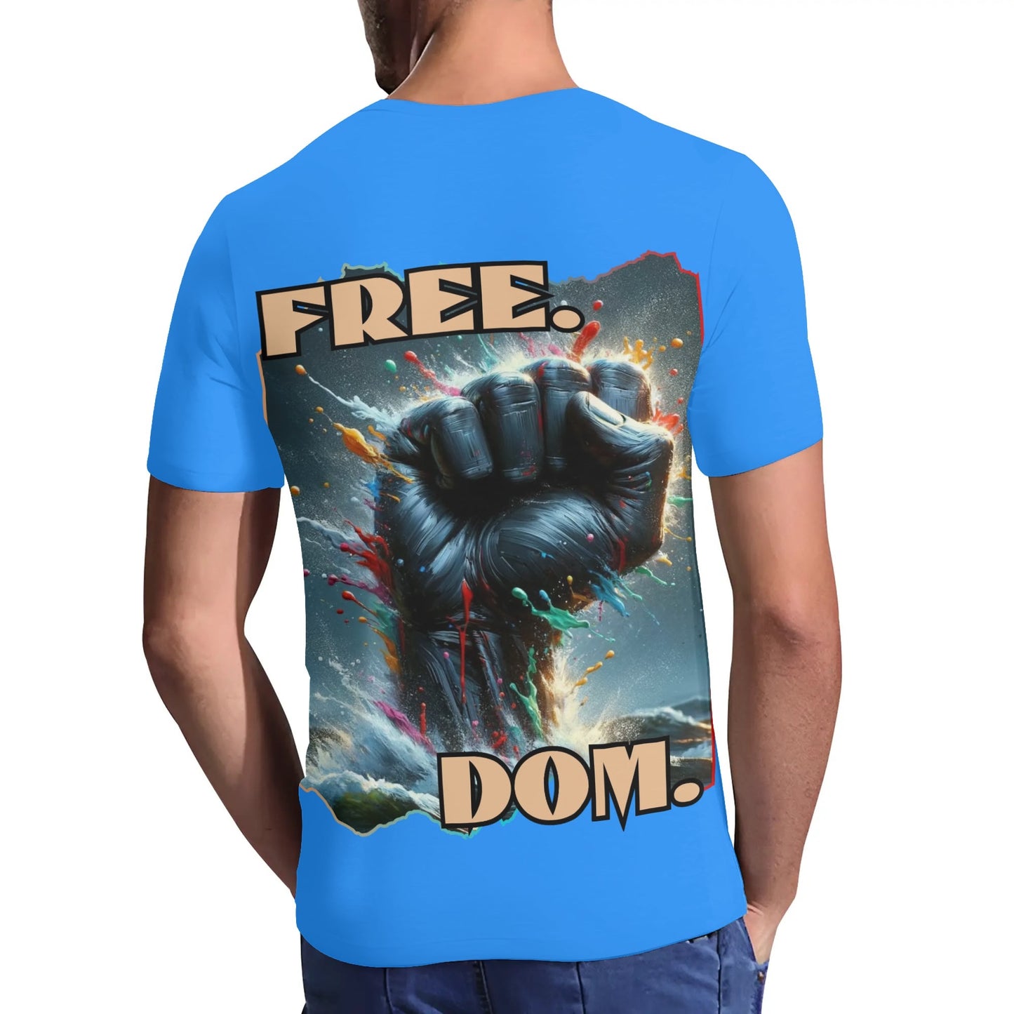 Mens Short Sleeve Soft Feel V-Neck T-Shirt "FREE.DOM."