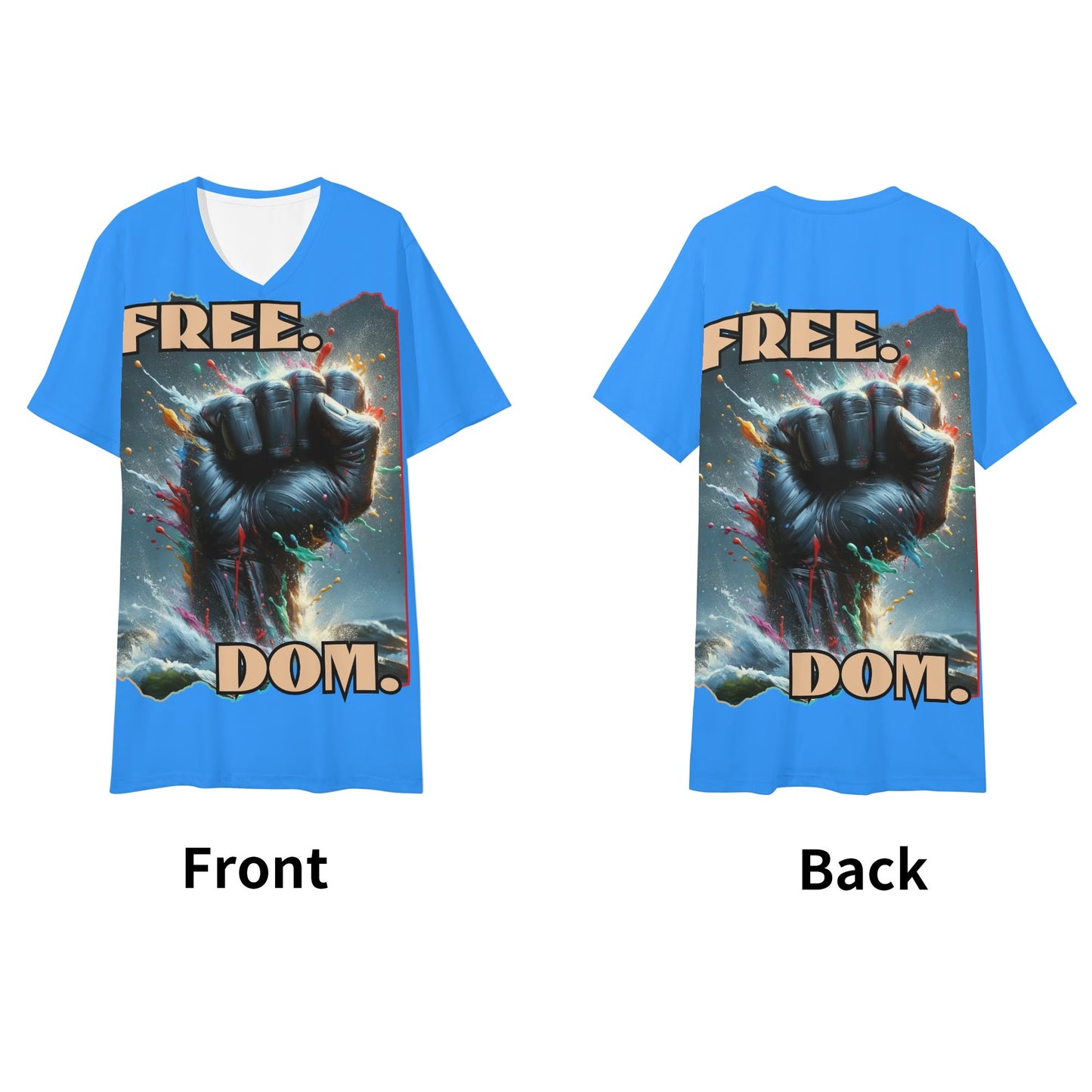 Mens Short Sleeve Soft Feel V-Neck T-Shirt "FREE.DOM."