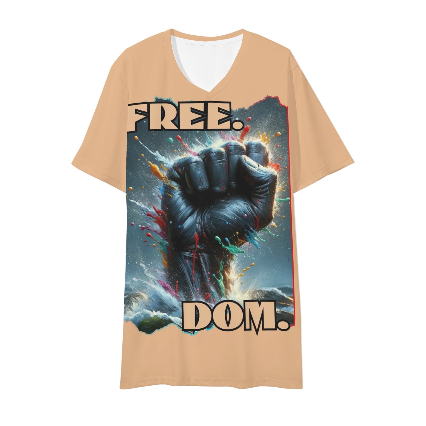 Mens Short Sleeve Soft Feel V-Neck T-Shirt "FREE.DOM."