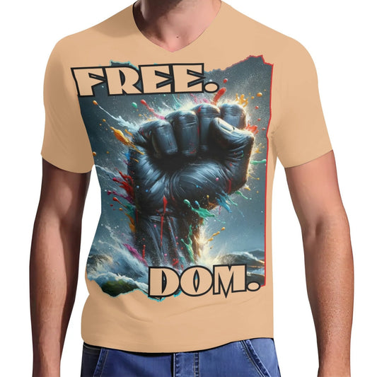 Mens Short Sleeve Soft Feel V-Neck T-Shirt "FREE.DOM."