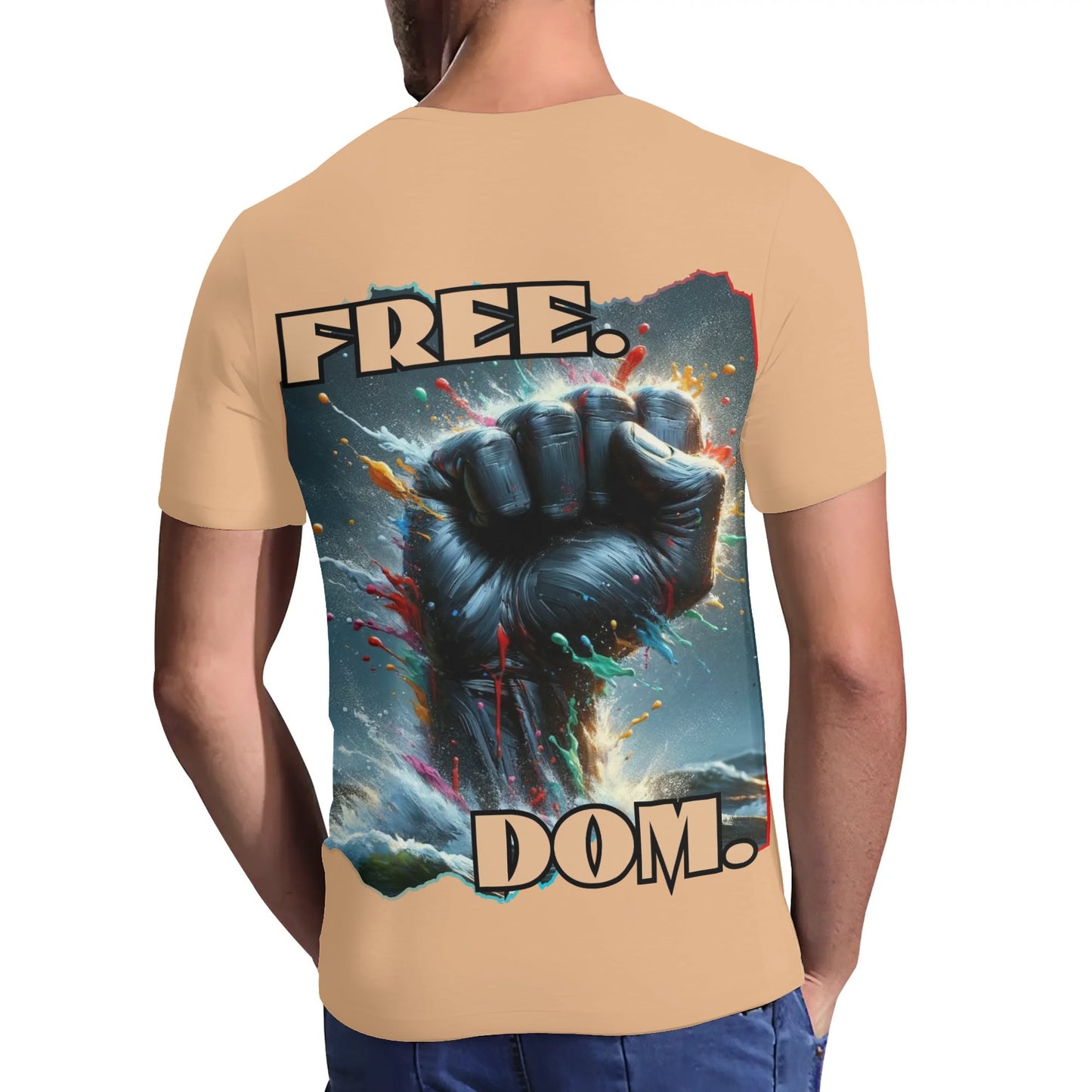 Mens Short Sleeve Soft Feel V-Neck T-Shirt "FREE.DOM."