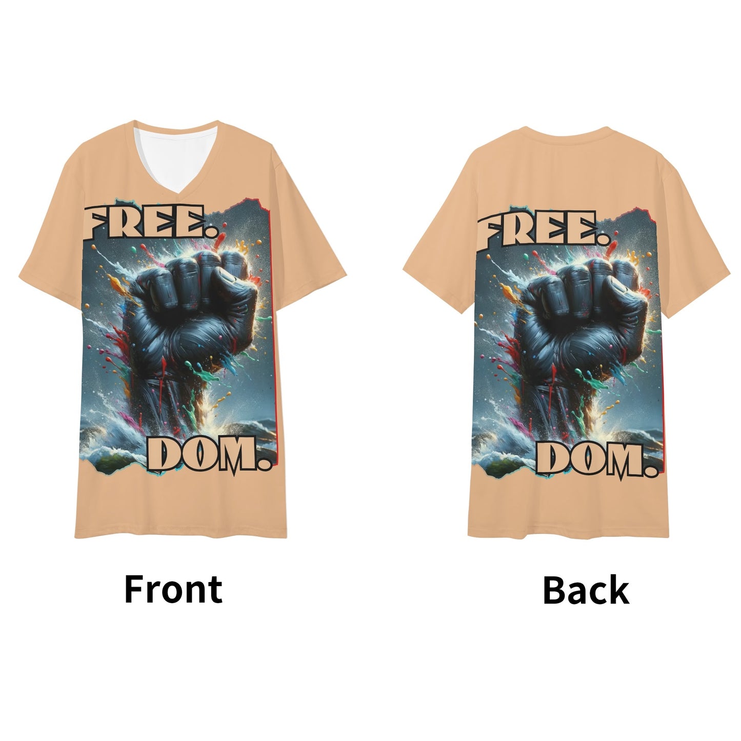 Mens Short Sleeve Soft Feel V-Neck T-Shirt "FREE.DOM."