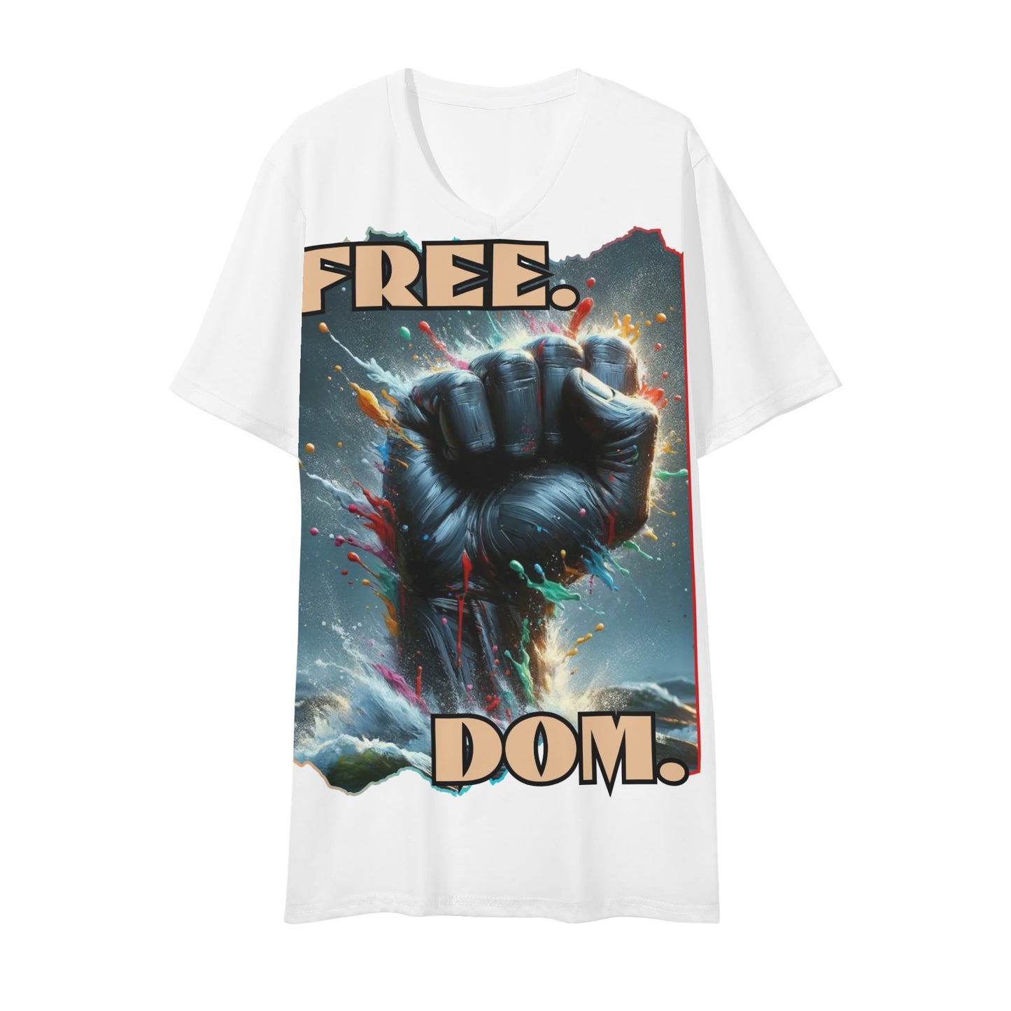 Mens Short Sleeve Soft Feel V-Neck T-Shirt "FREE.DOM."