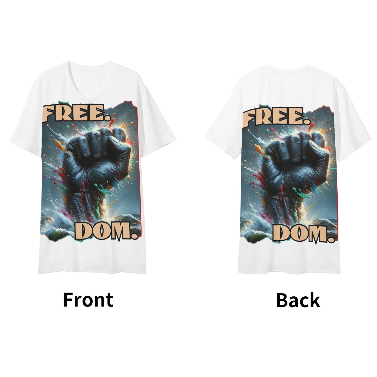 Mens Short Sleeve Soft Feel V-Neck T-Shirt "FREE.DOM."