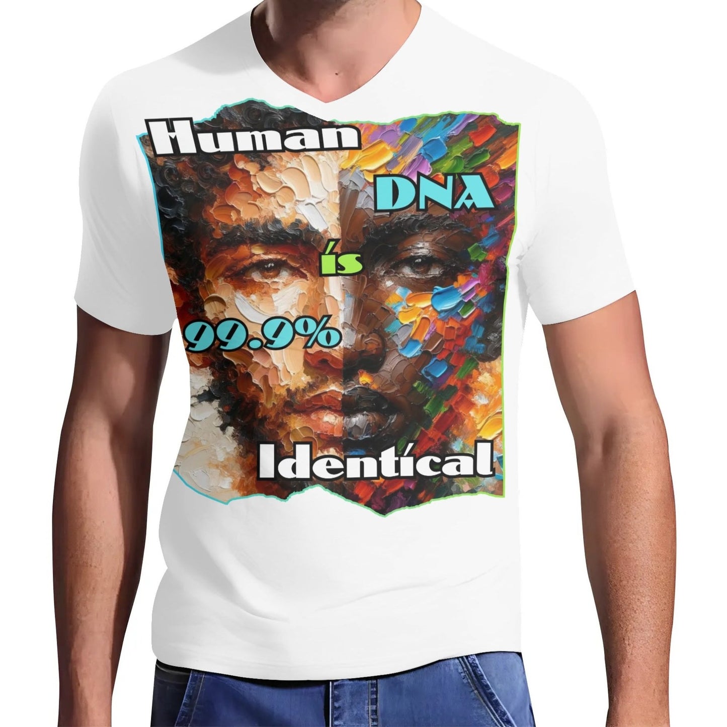 Mens Short Sleeve Soft Feel V-Neck T-Shirt "Human DNA..."