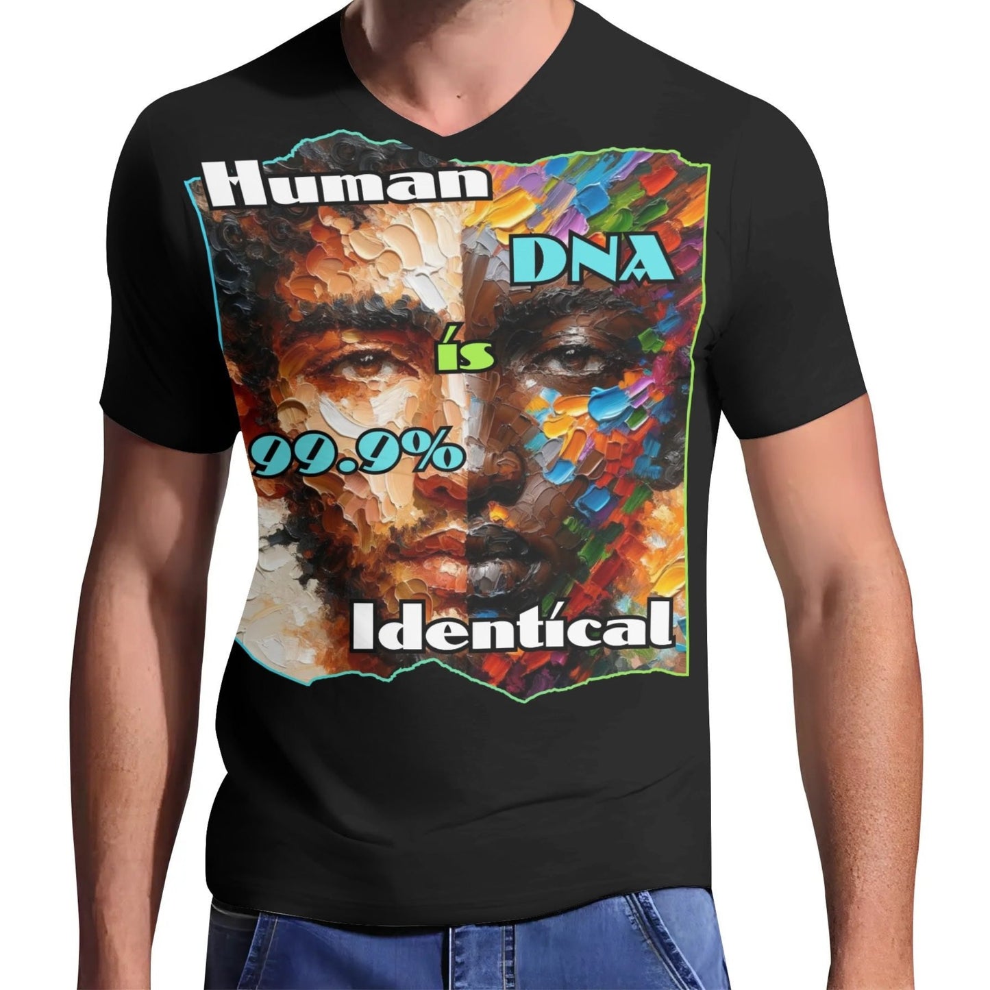 Mens Short Sleeve Soft Feel V-Neck T-Shirt "Human DNA..."