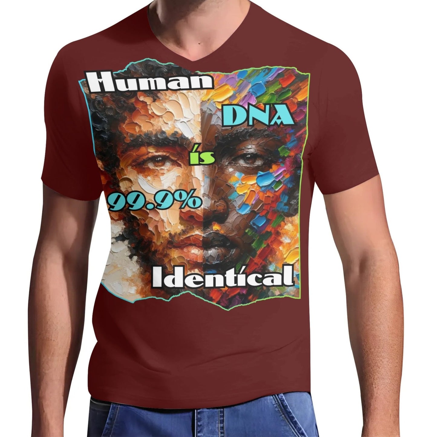 Mens Short Sleeve Soft Feel V-Neck T-Shirt "Human DNA..."