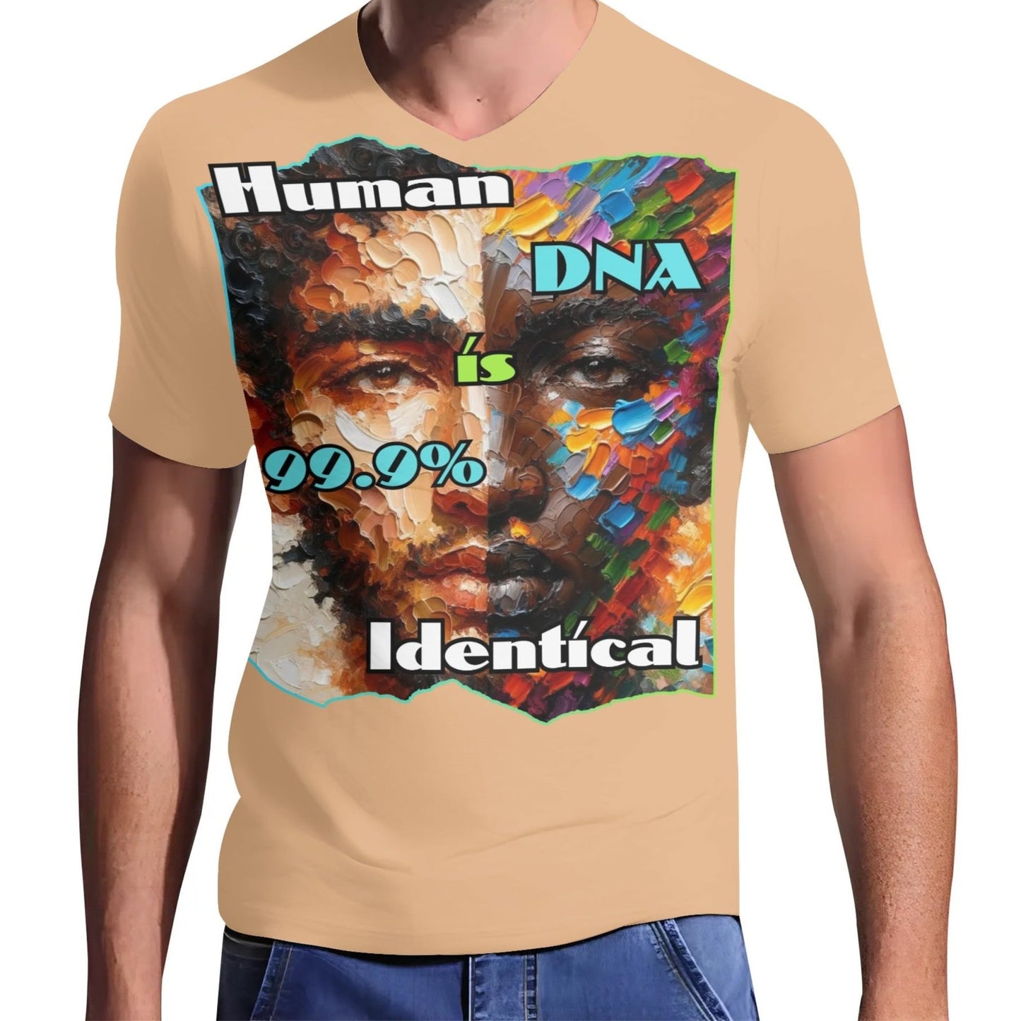 Mens Short Sleeve Soft Feel V-Neck T-Shirt "Human DNA..."