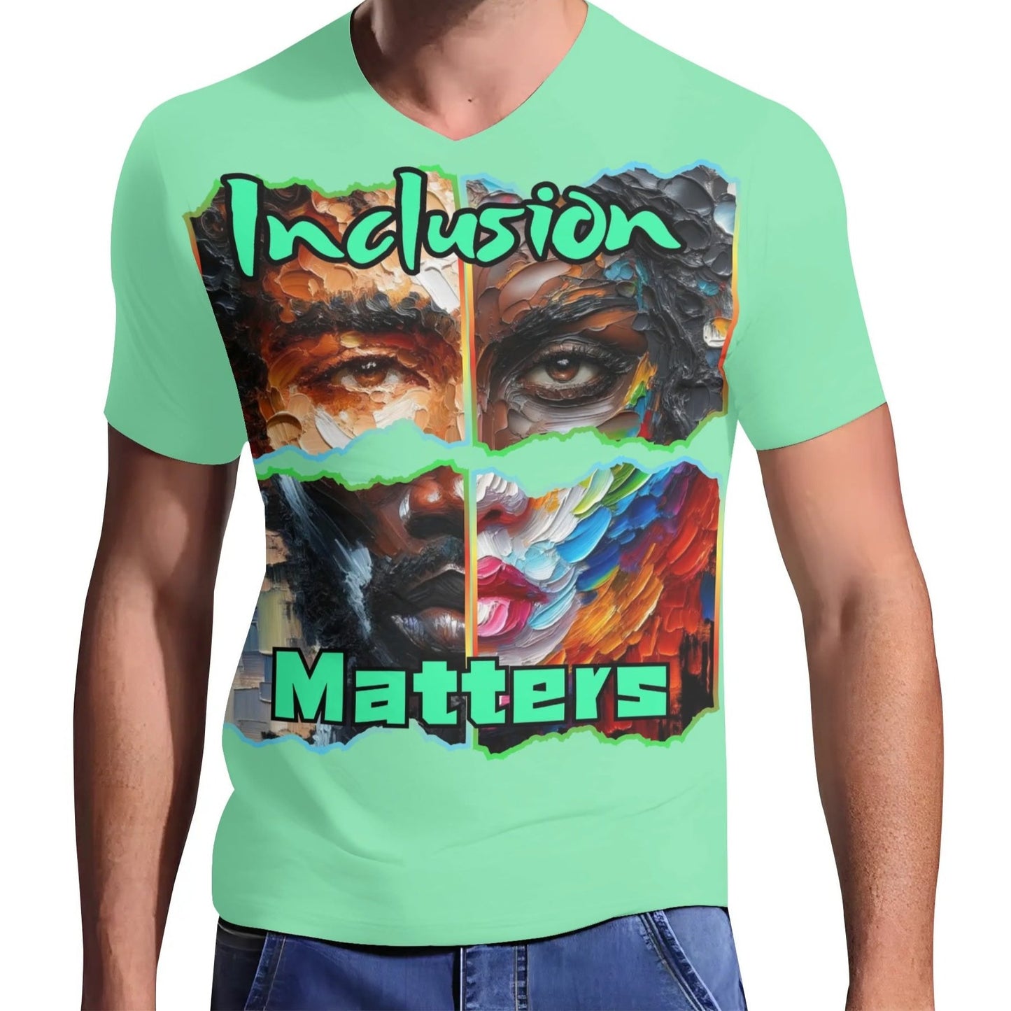 Mens Short Sleeve Soft Feel V-Neck T-Shirt "Inclusion Matters"