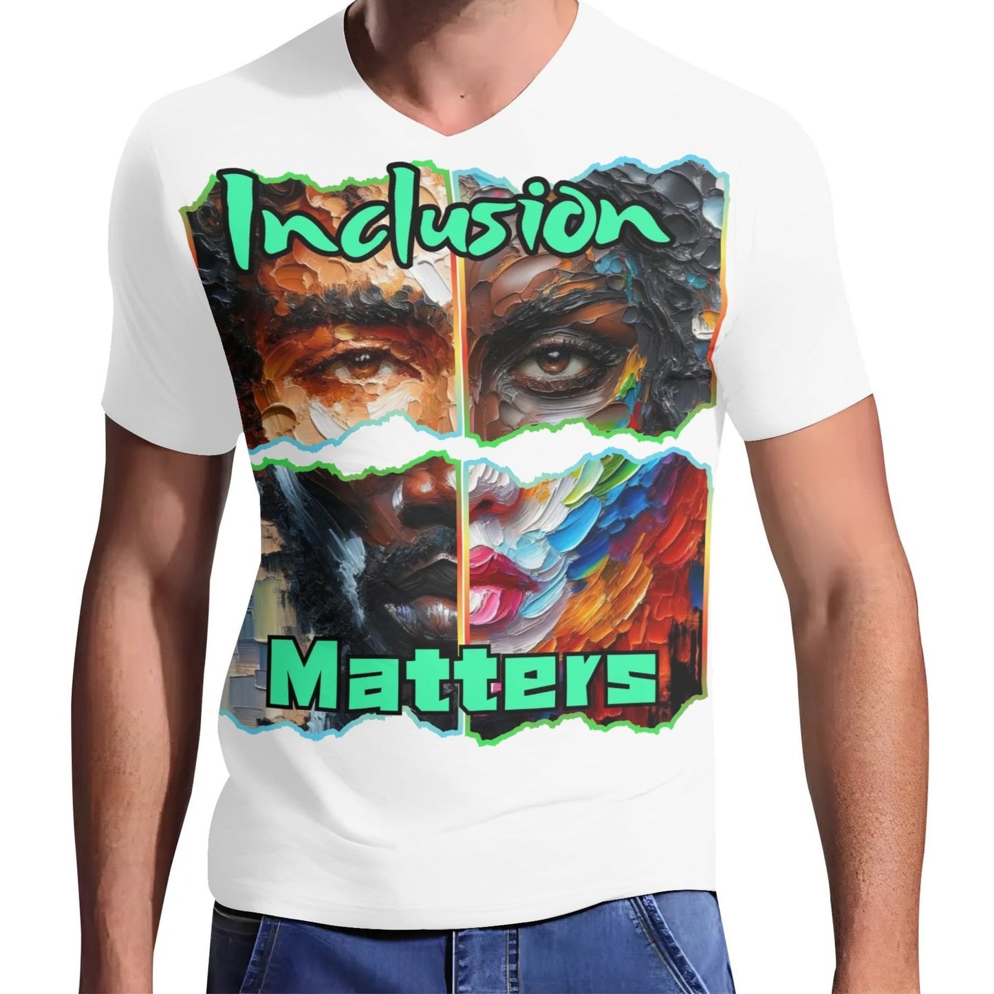 Mens Short Sleeve Soft Feel V-Neck T-Shirt "Inclusion Matters"